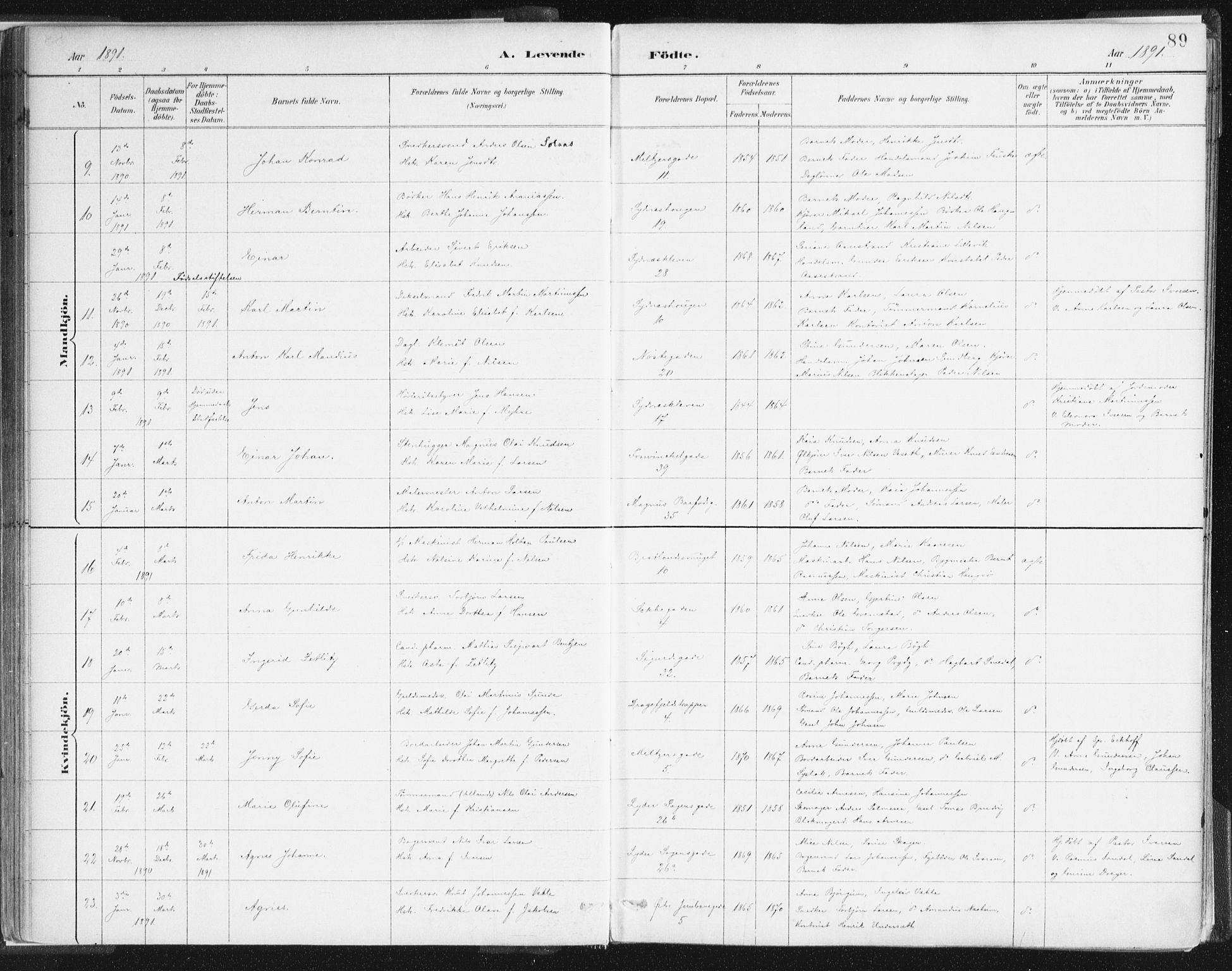 Johanneskirken sokneprestembete, AV/SAB-A-76001/H/Haa/L0001: Parish register (official) no. A 1, 1885-1900, p. 89