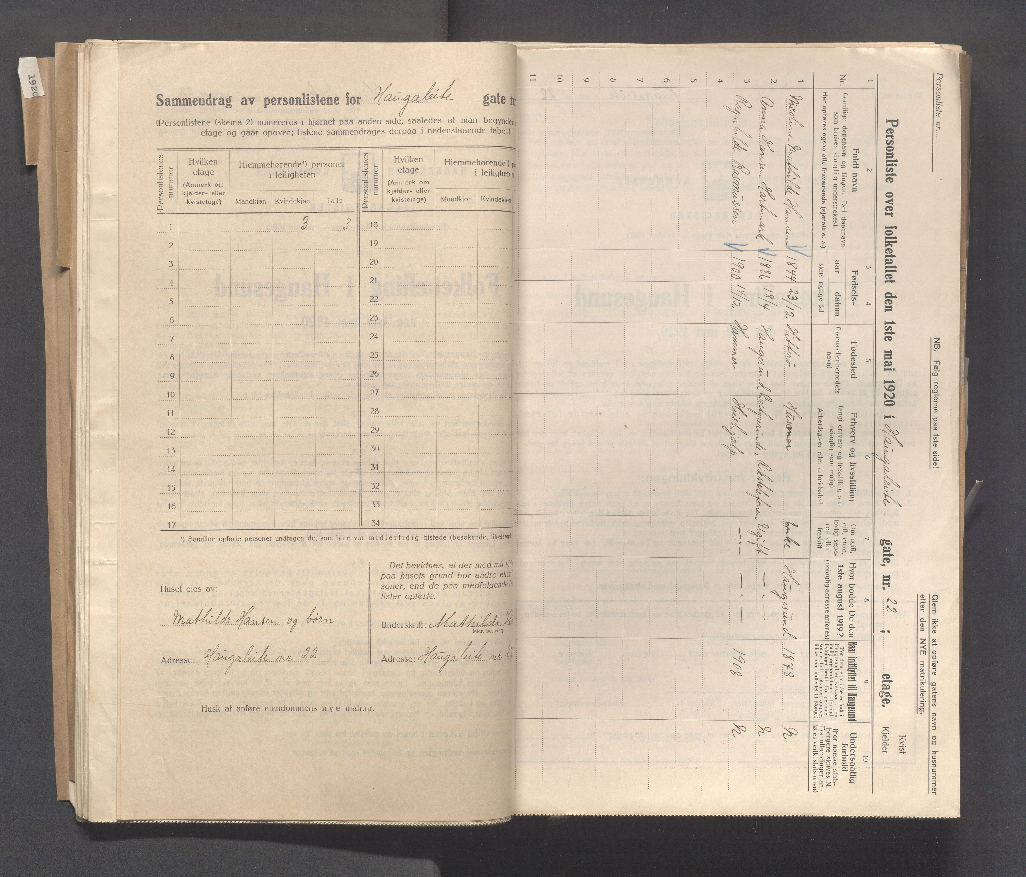 IKAR, Local census 1.5.1920 for Haugesund, 1920, p. 1155