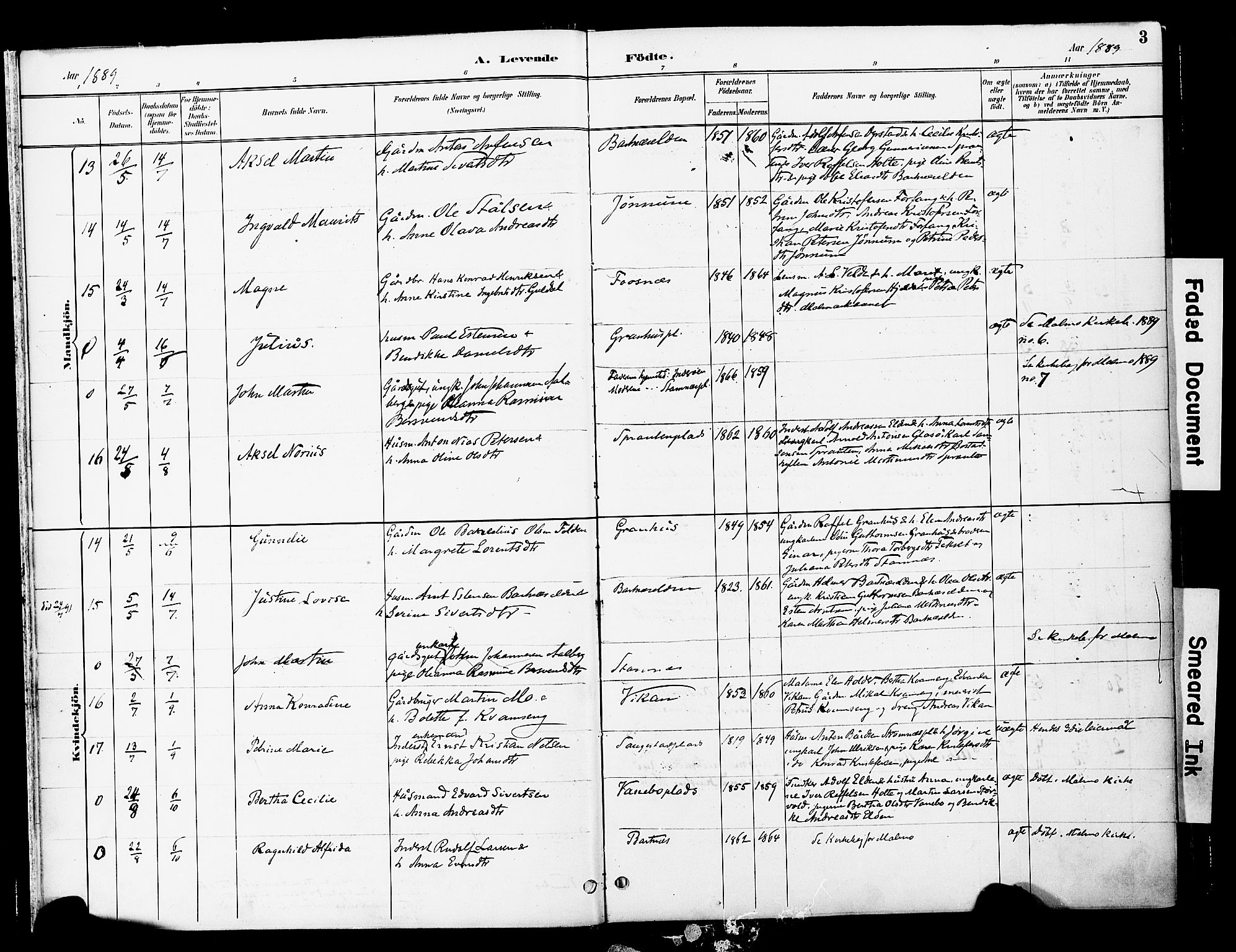 Ministerialprotokoller, klokkerbøker og fødselsregistre - Nord-Trøndelag, AV/SAT-A-1458/741/L0396: Parish register (official) no. 741A10, 1889-1901, p. 3