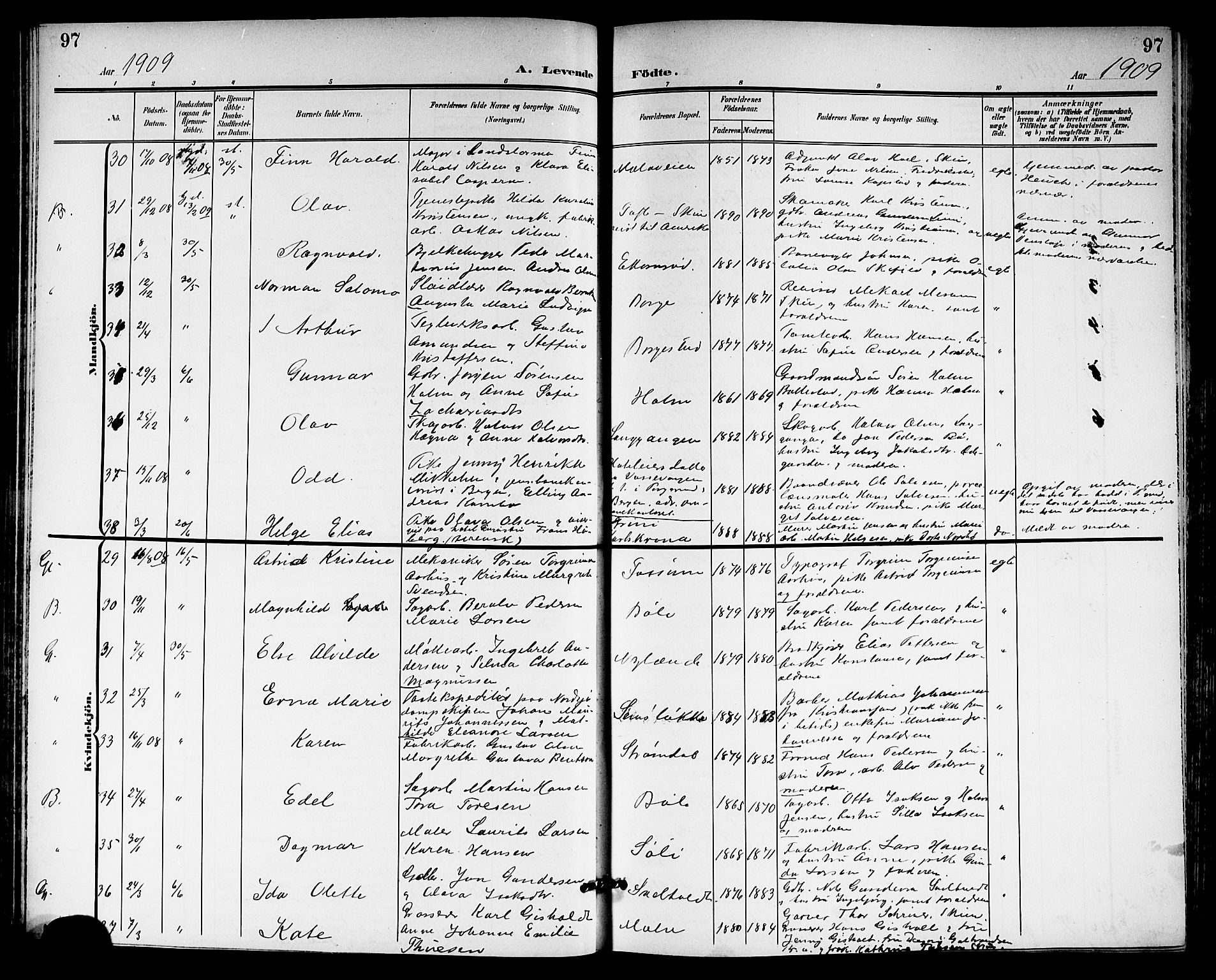 Gjerpen kirkebøker, AV/SAKO-A-265/G/Ga/L0003: Parish register (copy) no. I 3, 1901-1919, p. 97