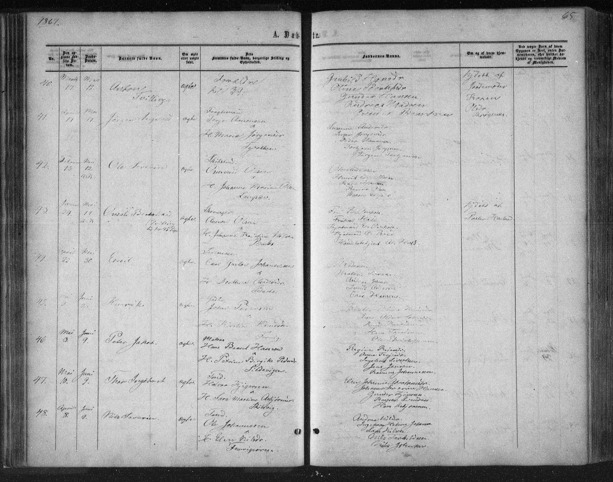 Tromøy sokneprestkontor, AV/SAK-1111-0041/F/Fa/L0007: Parish register (official) no. A 7, 1864-1869, p. 65