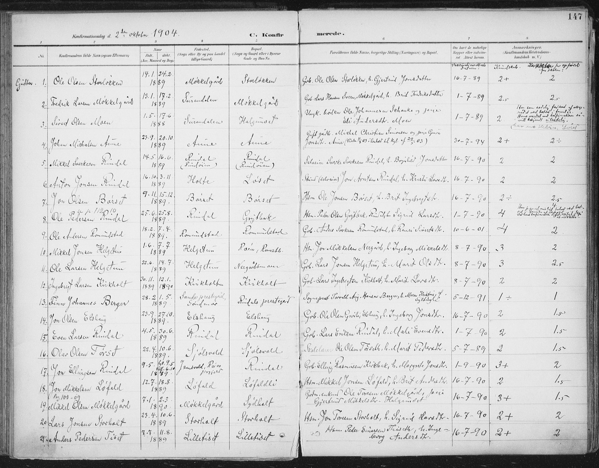Ministerialprotokoller, klokkerbøker og fødselsregistre - Møre og Romsdal, SAT/A-1454/598/L1072: Parish register (official) no. 598A06, 1896-1910, p. 147