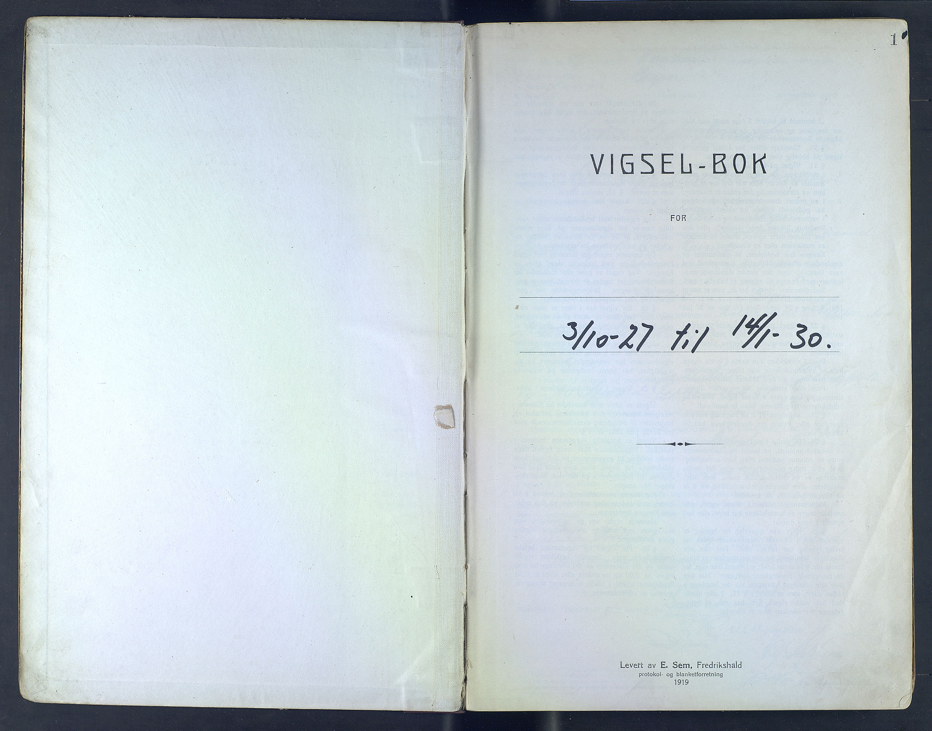 Byfogd og Byskriver i Bergen, SAB/A-3401/10/10F/L0004: Vielsesprotokoller, 1927-1930, p. 1