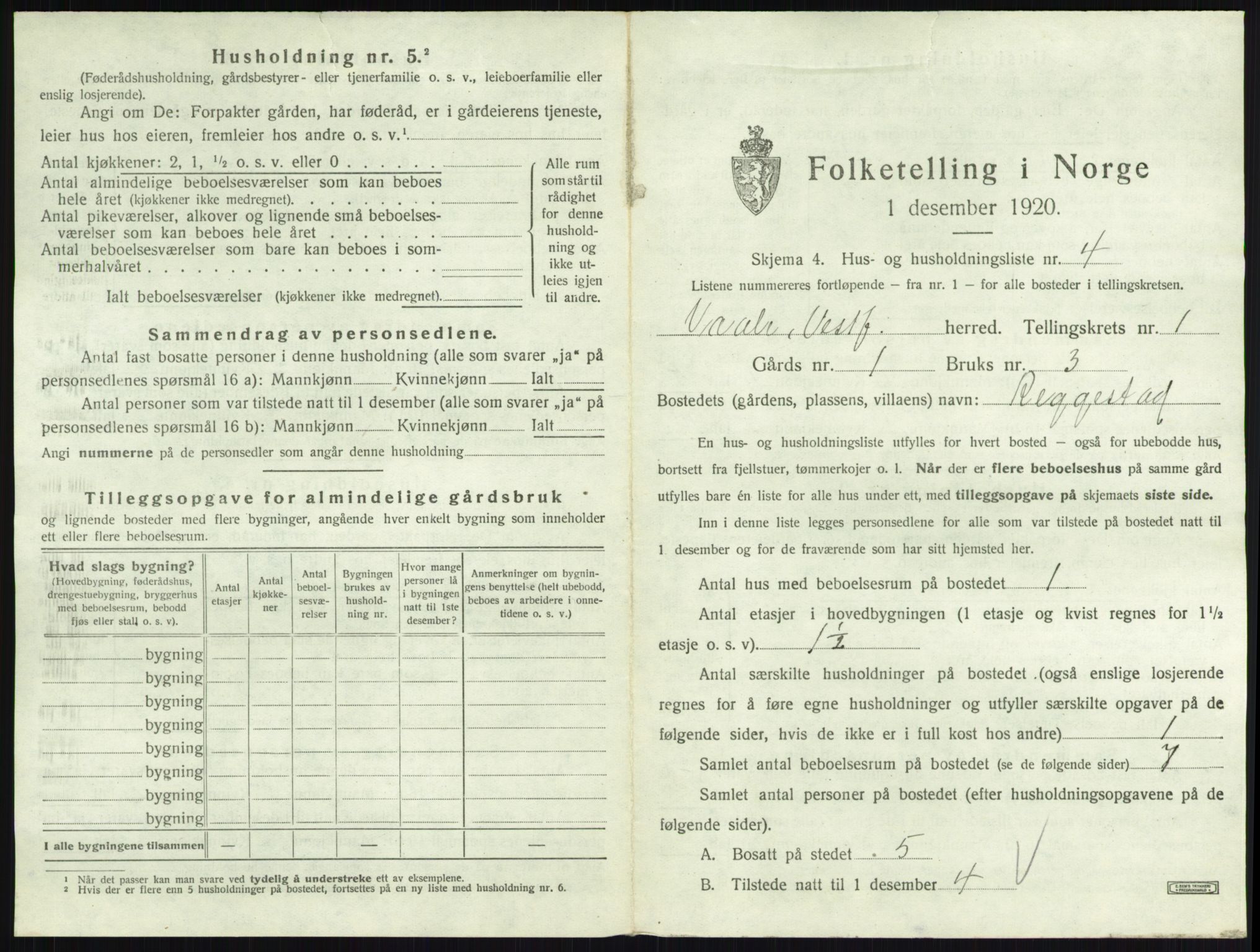 SAKO, 1920 census for Våle, 1920, p. 53