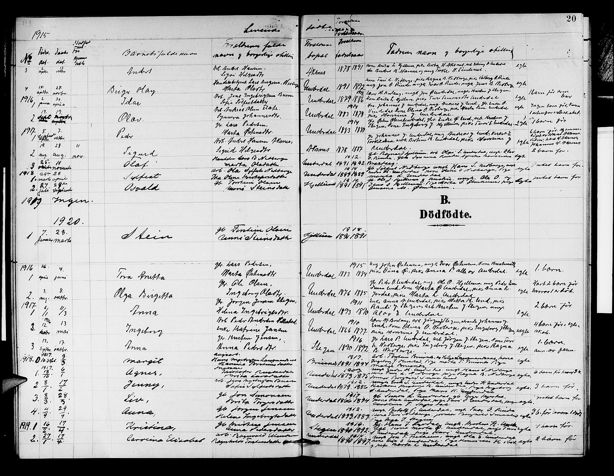 Aurland sokneprestembete, SAB/A-99937/H/Hb/Hbd/L0002: Parish register (copy) no. D 2, 1883-1920, p. 20