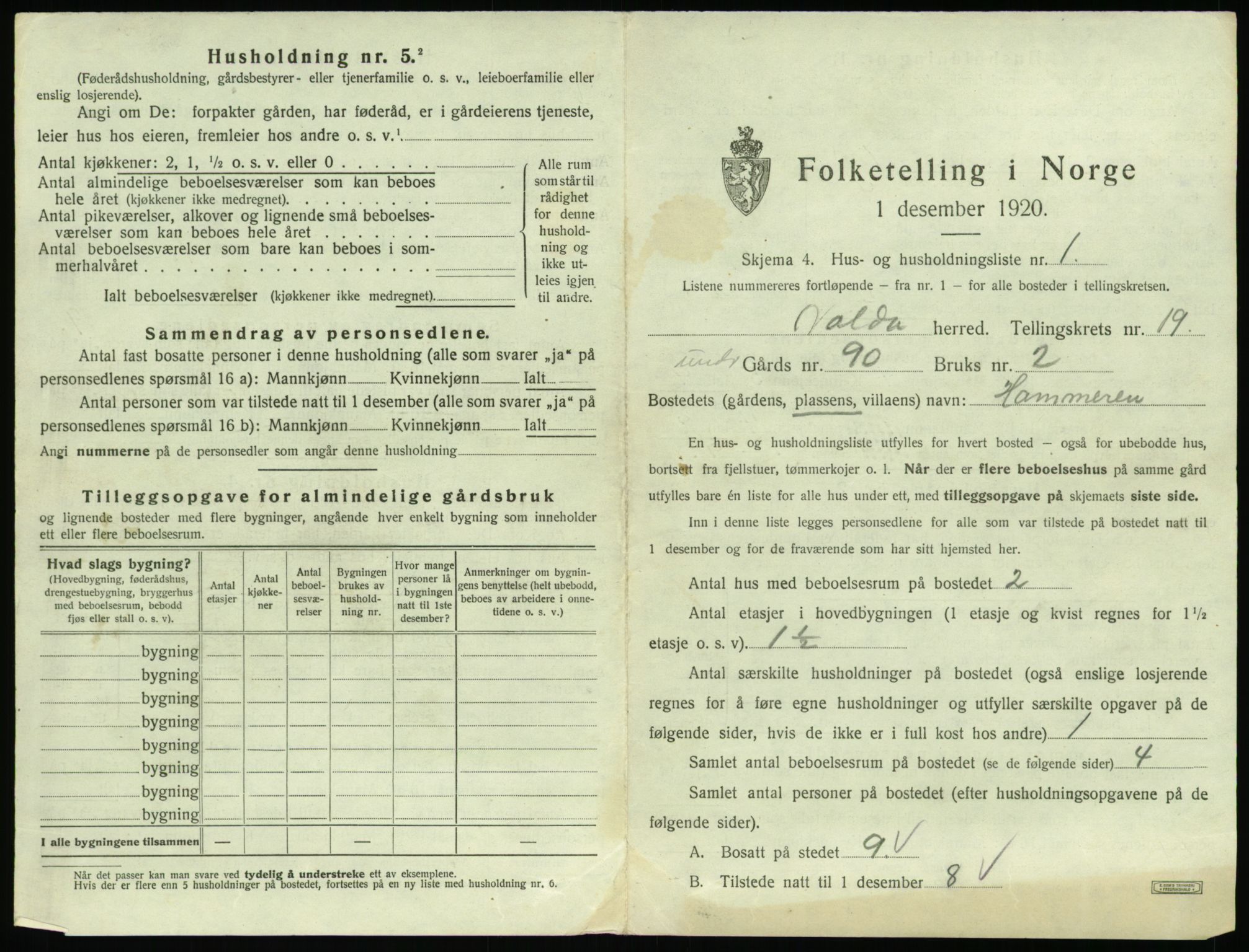 SAT, 1920 census for Volda, 1920, p. 1324