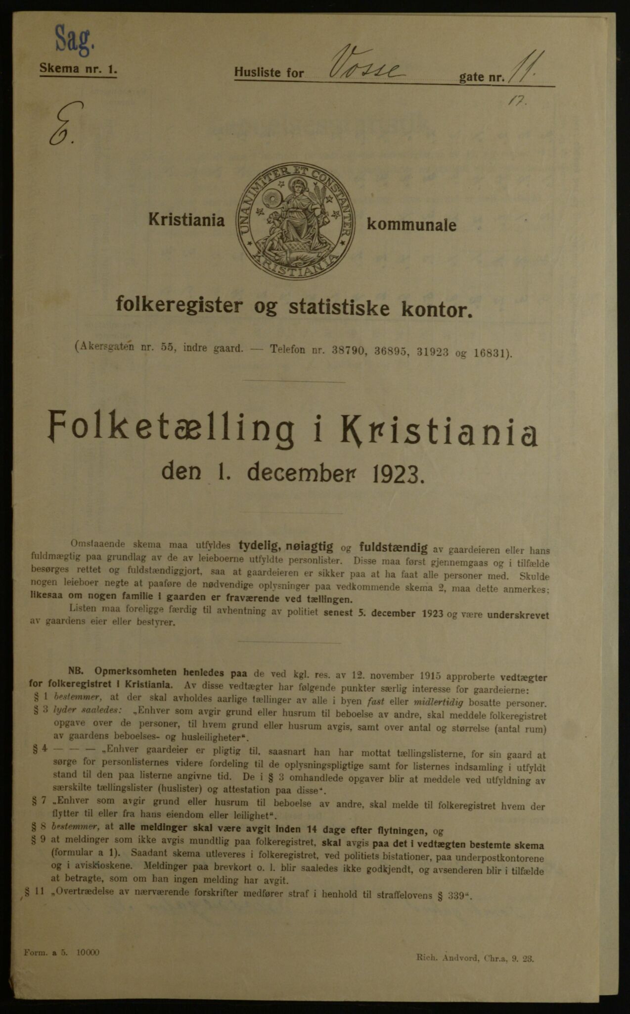 OBA, Municipal Census 1923 for Kristiania, 1923, p. 138505