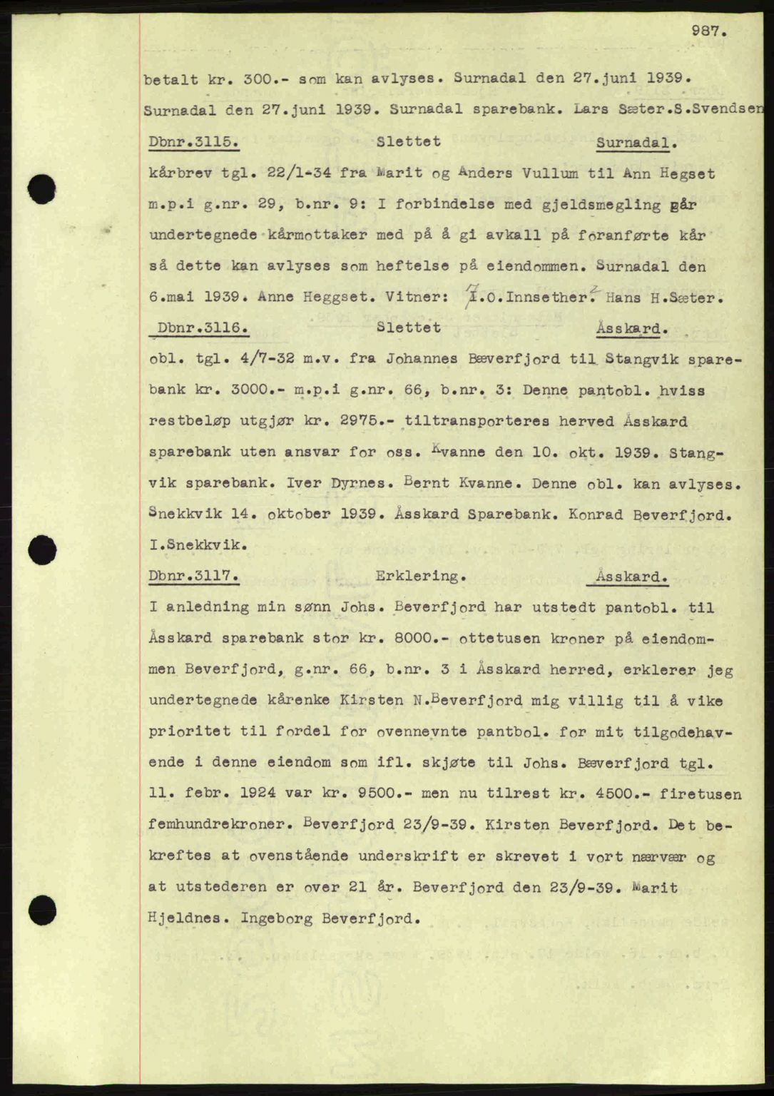 Nordmøre sorenskriveri, AV/SAT-A-4132/1/2/2Ca: Mortgage book no. C80, 1936-1939, Diary no: : 3115/1939