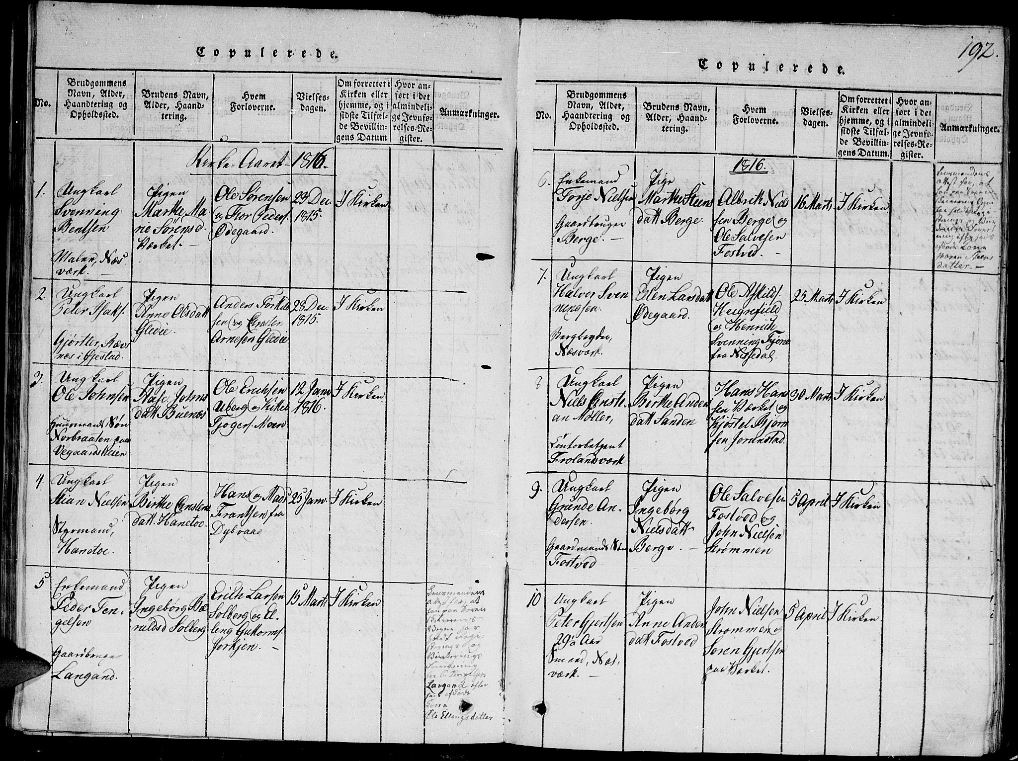 Holt sokneprestkontor, AV/SAK-1111-0021/F/Fb/L0006: Parish register (copy) no. B 6, 1813-1823, p. 192