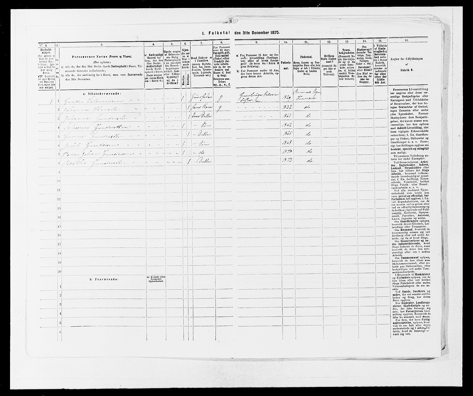 SAB, 1875 census for 1218P Finnås, 1875, p. 1108