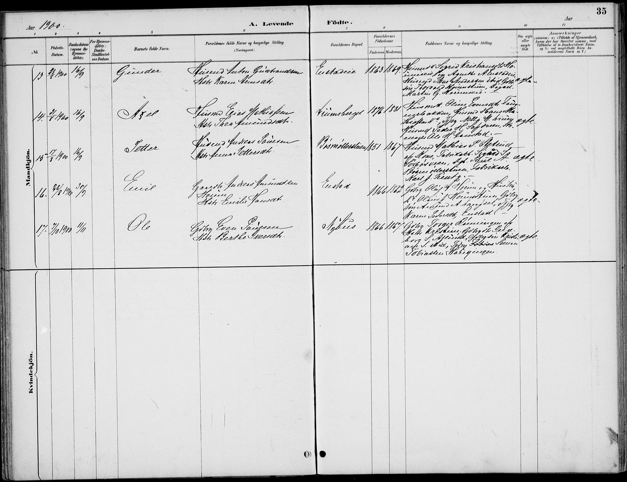 Østre Gausdal prestekontor, SAH/PREST-092/H/Ha/Haa/L0003: Parish register (official) no. 3, 1887-1901, p. 35