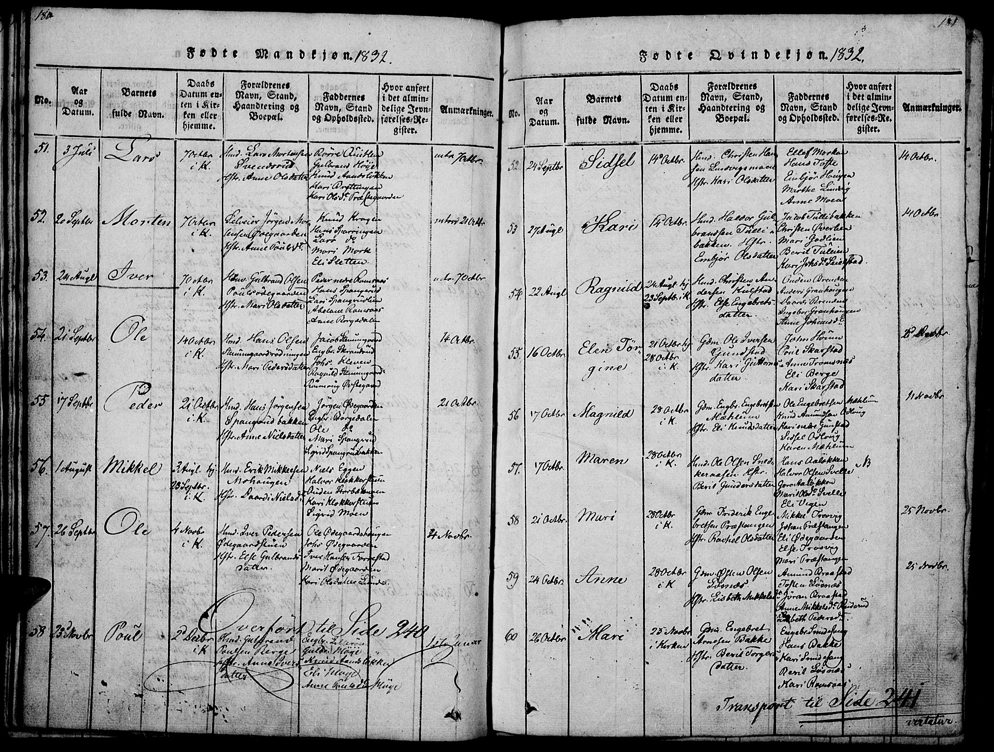 Ringebu prestekontor, SAH/PREST-082/H/Ha/Haa/L0004: Parish register (official) no. 4, 1821-1839, p. 180-181