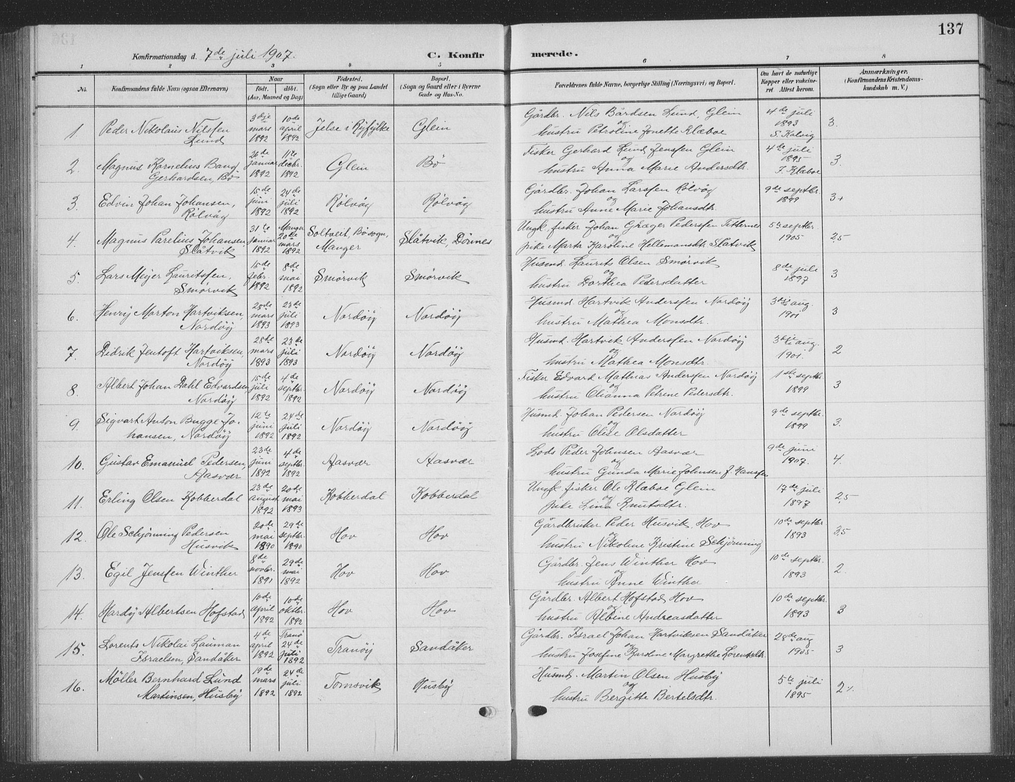 Ministerialprotokoller, klokkerbøker og fødselsregistre - Nordland, AV/SAT-A-1459/835/L0533: Parish register (copy) no. 835C05, 1906-1939, p. 137