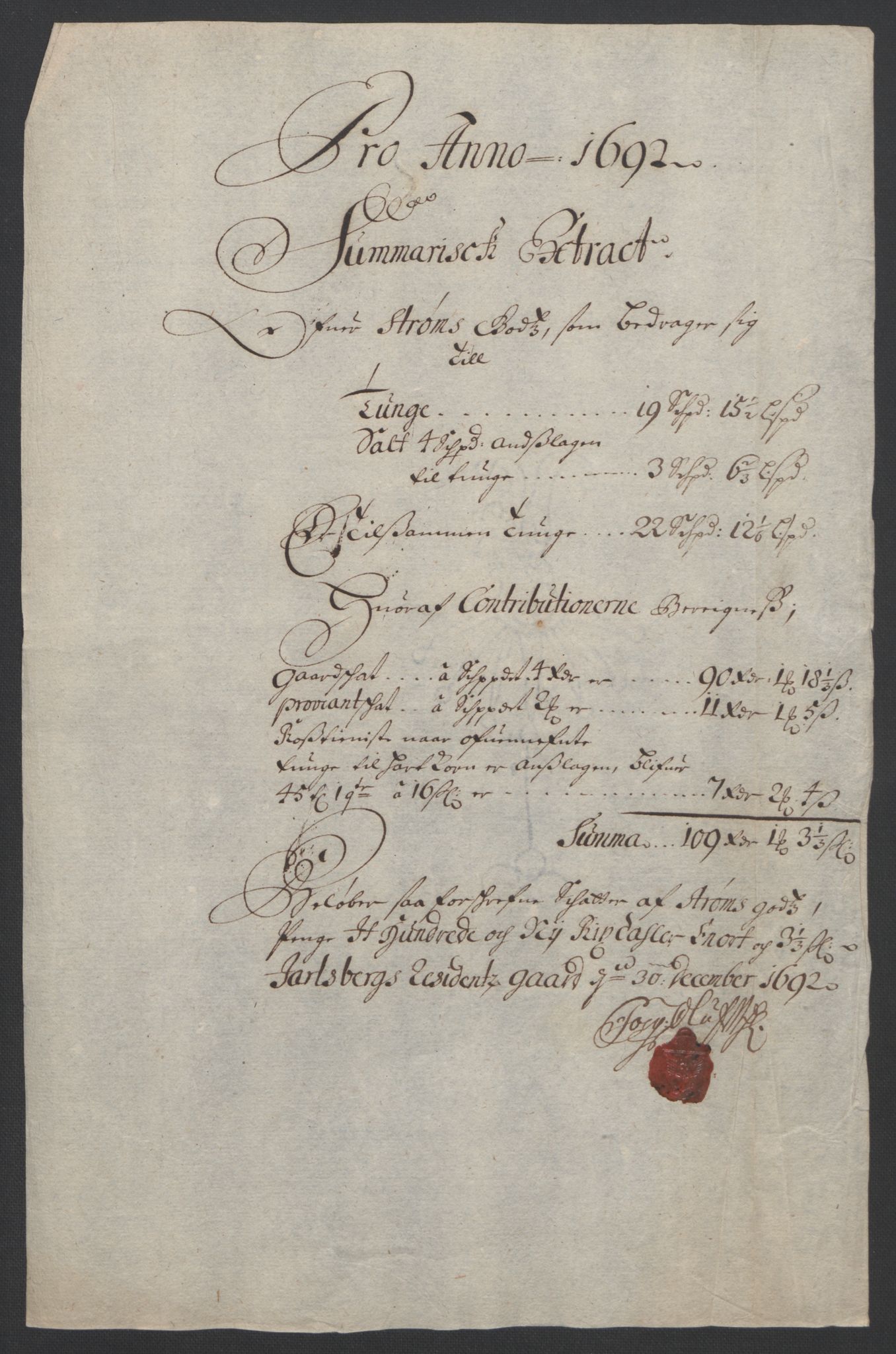 Rentekammeret inntil 1814, Reviderte regnskaper, Fogderegnskap, RA/EA-4092/R32/L1865: Fogderegnskap Jarlsberg grevskap, 1692, p. 17