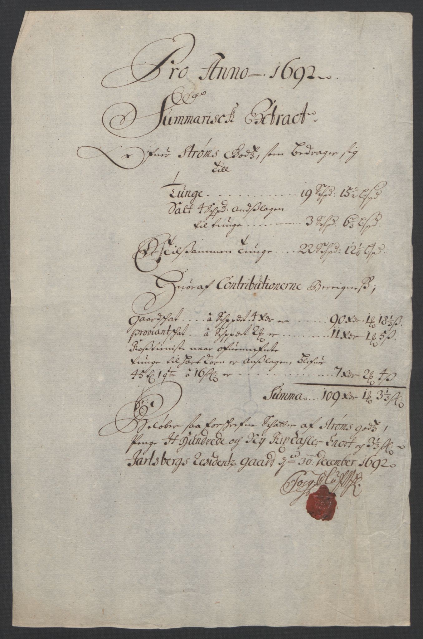 Rentekammeret inntil 1814, Reviderte regnskaper, Fogderegnskap, AV/RA-EA-4092/R32/L1865: Fogderegnskap Jarlsberg grevskap, 1692, p. 17
