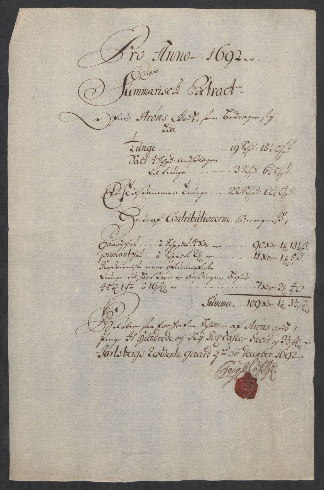 Rentekammeret inntil 1814, Reviderte regnskaper, Fogderegnskap, AV/RA-EA-4092/R32/L1865: Fogderegnskap Jarlsberg grevskap, 1692, p. 17