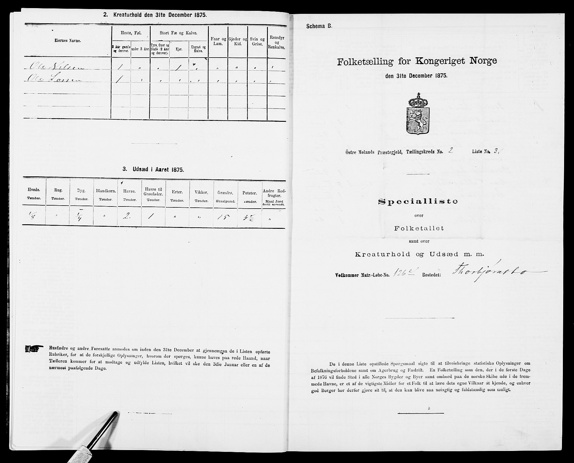 SAK, 1875 census for 0918P Austre Moland, 1875, p. 464