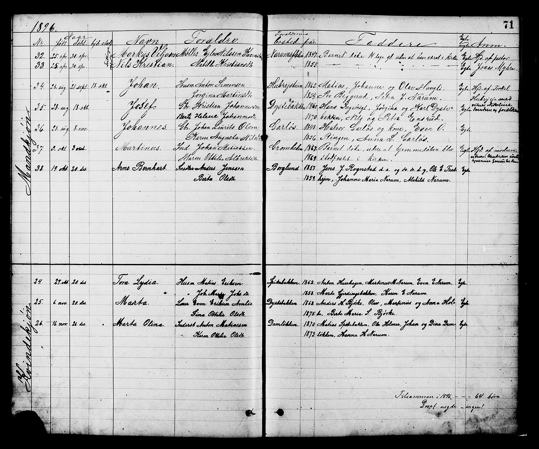 Vestre Toten prestekontor, SAH/PREST-108/H/Ha/Hab/L0008: Parish register (copy) no. 8, 1885-1900, p. 71