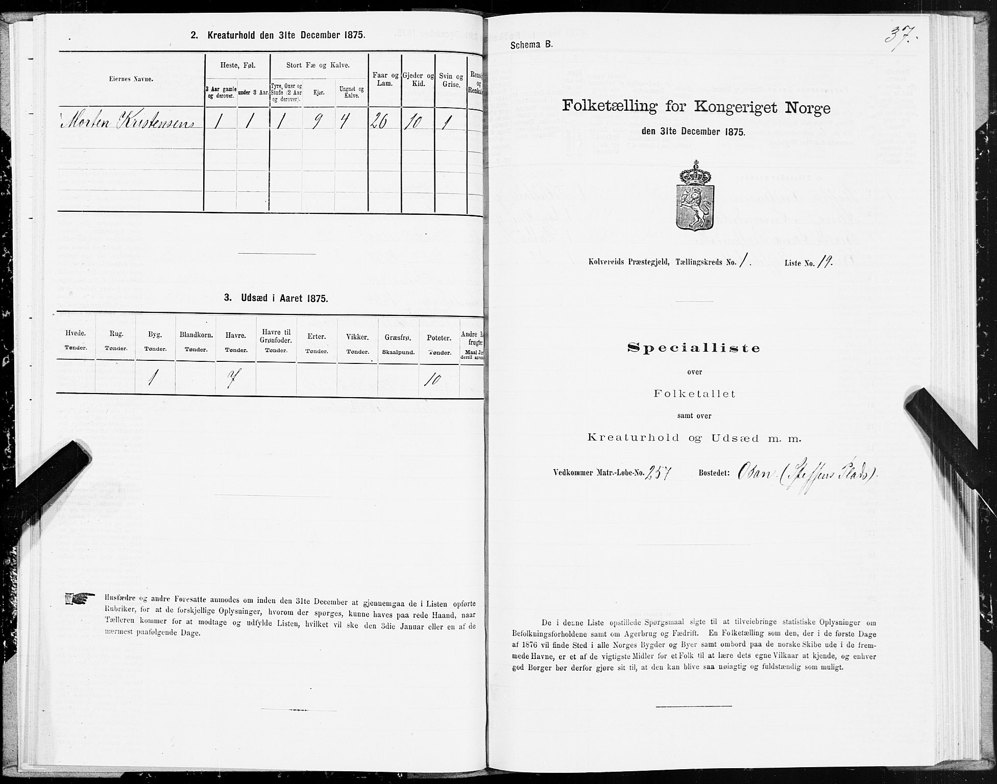 SAT, 1875 census for 1752P Kolvereid, 1875, p. 1037