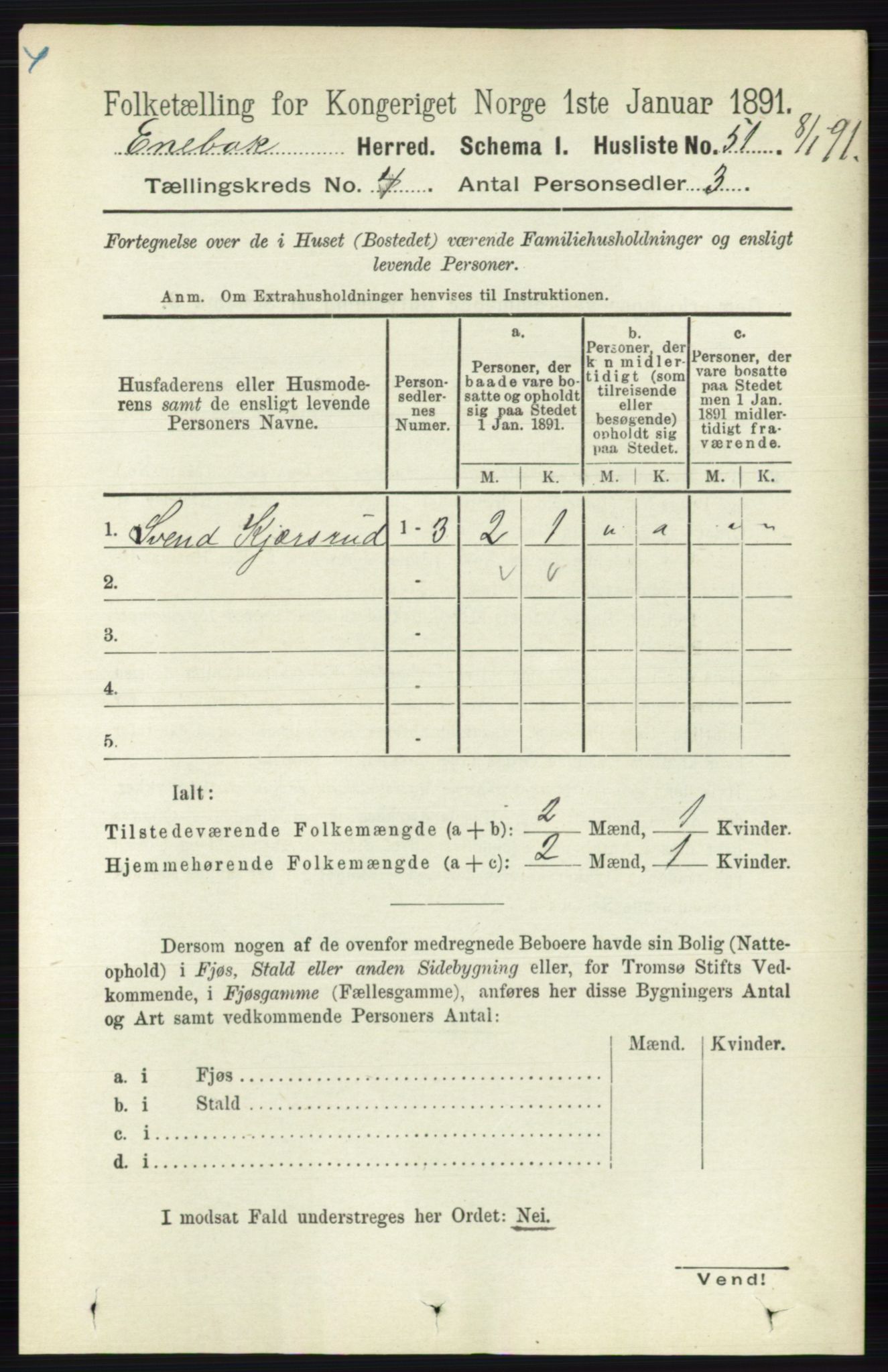 RA, 1891 census for 0229 Enebakk, 1891, p. 1461