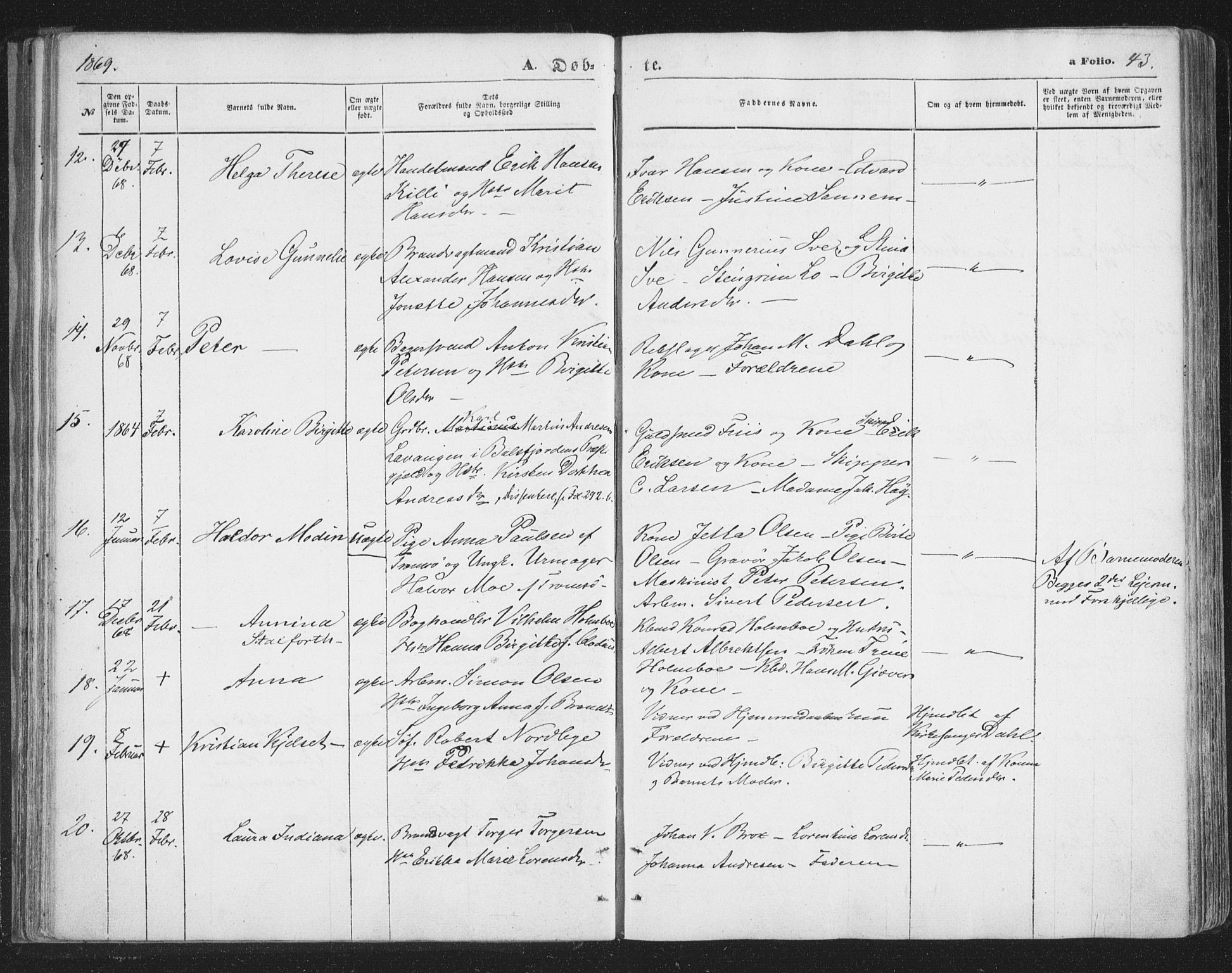 Tromsø sokneprestkontor/stiftsprosti/domprosti, SATØ/S-1343/G/Ga/L0012kirke: Parish register (official) no. 12, 1865-1871, p. 43