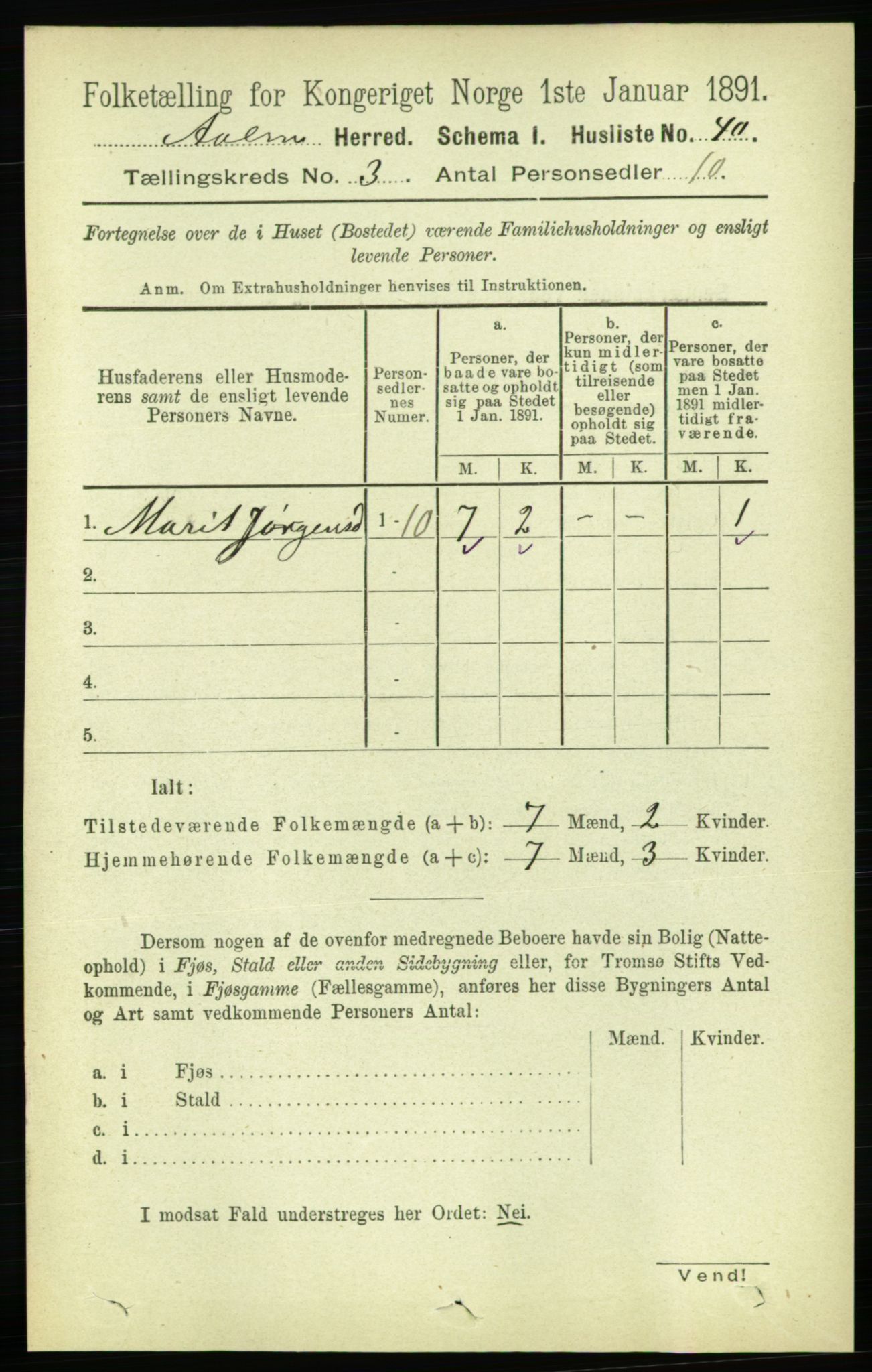 RA, 1891 census for 1644 Ålen, 1891, p. 725