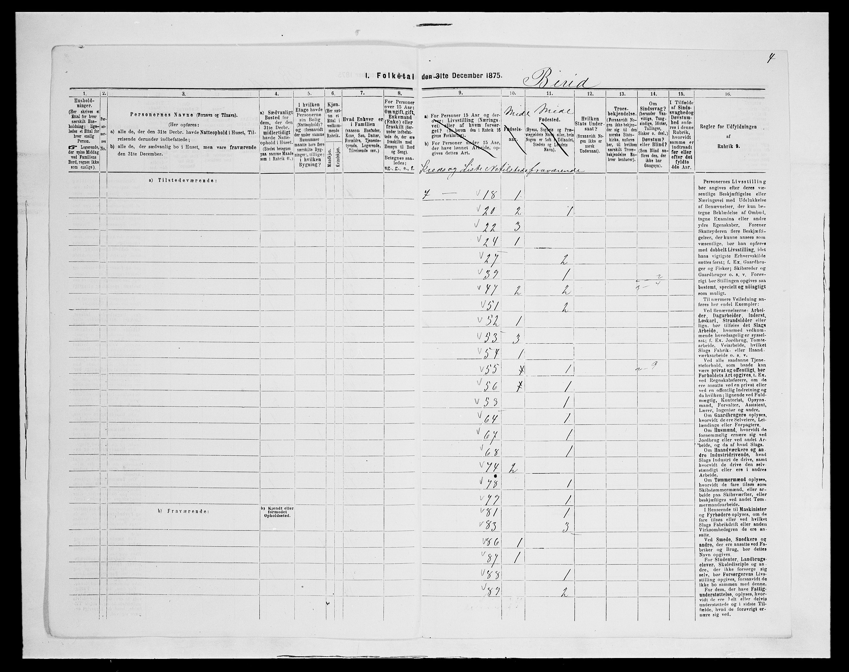 SAH, 1875 census for 0525P Biri, 1875, p. 20
