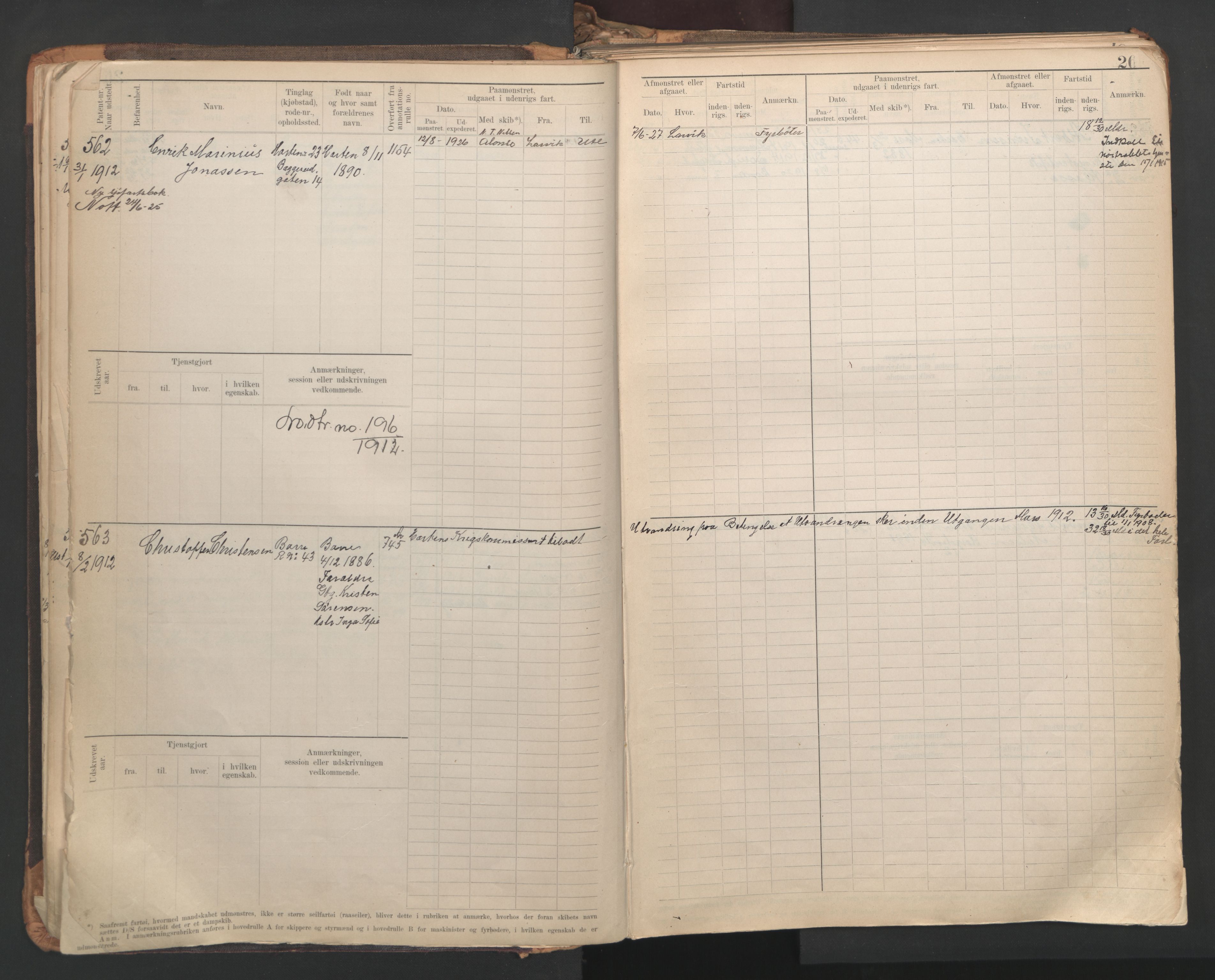 Horten innrulleringskontor, AV/SAKO-A-785/F/Fe/L0007: maskinist, fyrbøterrulle, 1910-1948, p. 26
