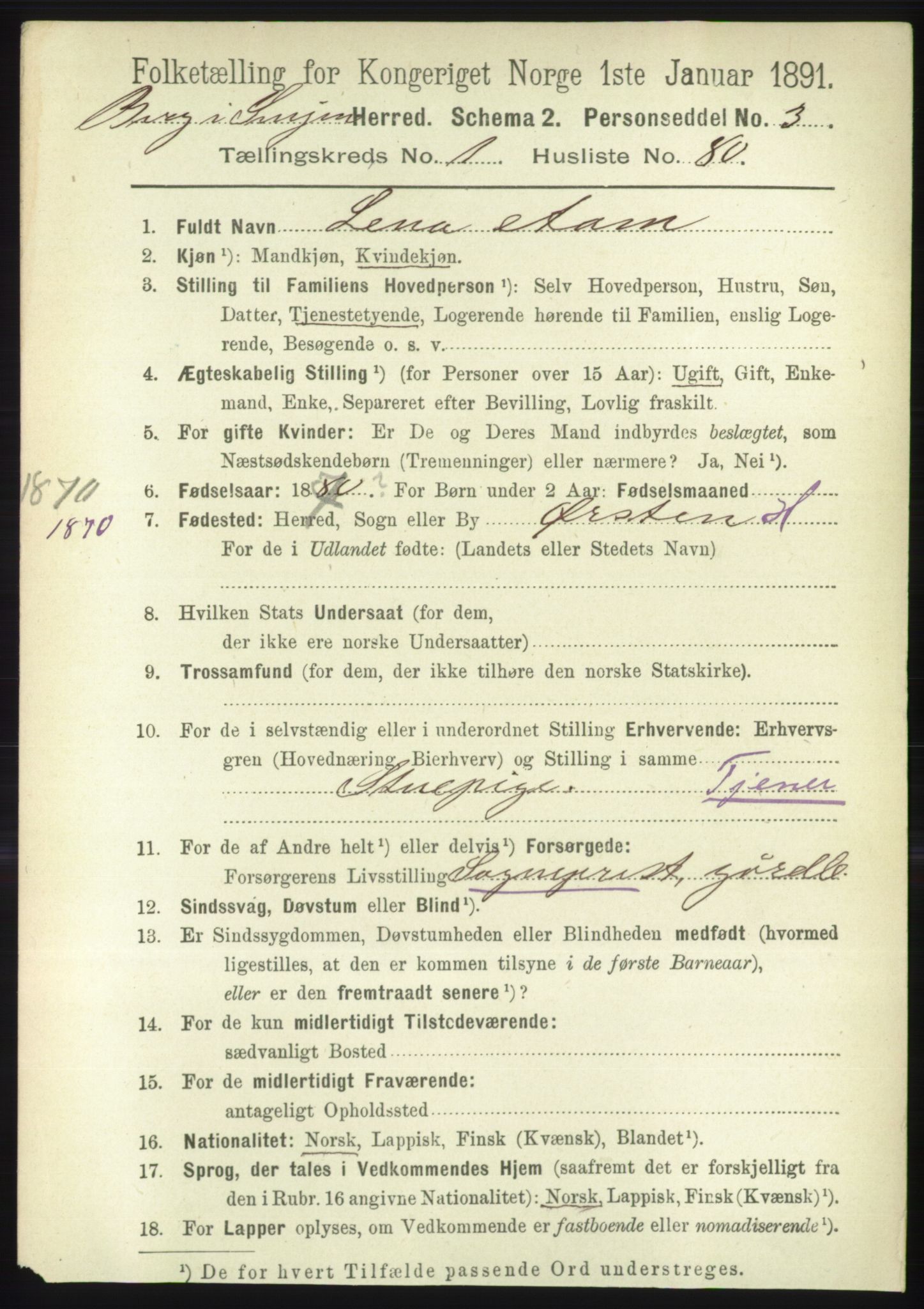 RA, 1891 census for 1929 Berg, 1891, p. 574