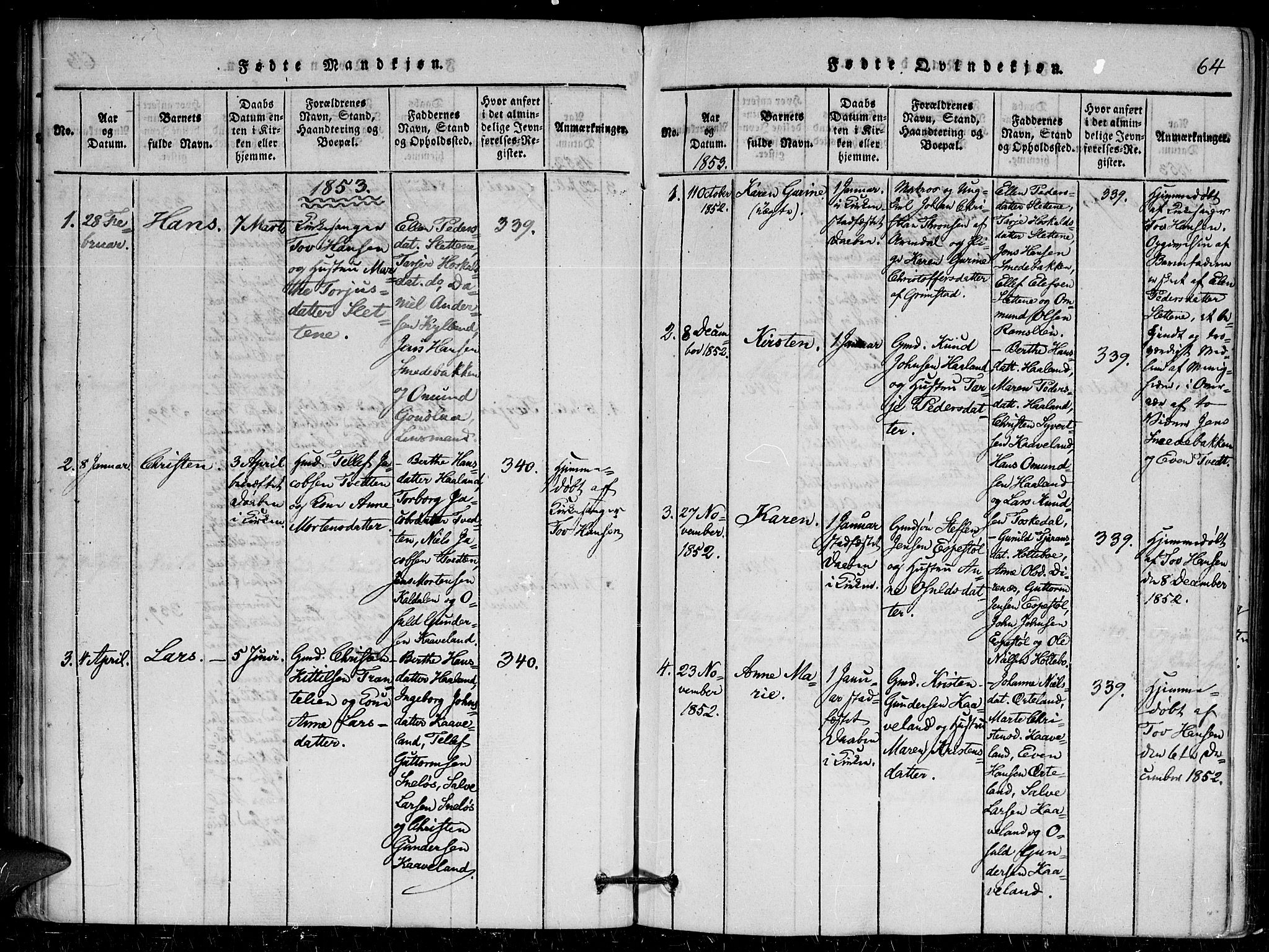 Herefoss sokneprestkontor, AV/SAK-1111-0019/F/Fa/Faa/L0001: Parish register (official) no. A 1, 1816-1860, p. 64