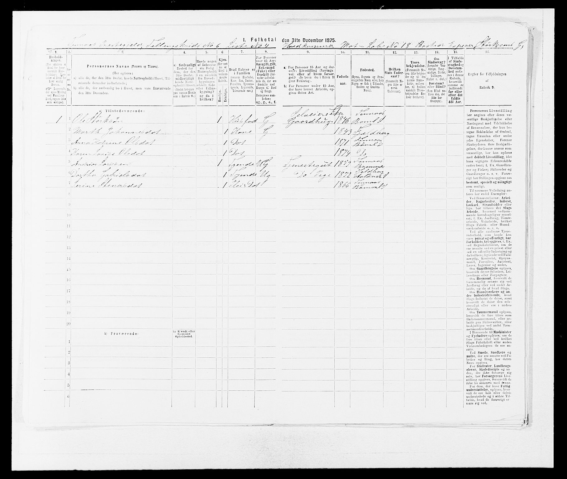 SAB, 1875 census for 1218P Finnås, 1875, p. 689
