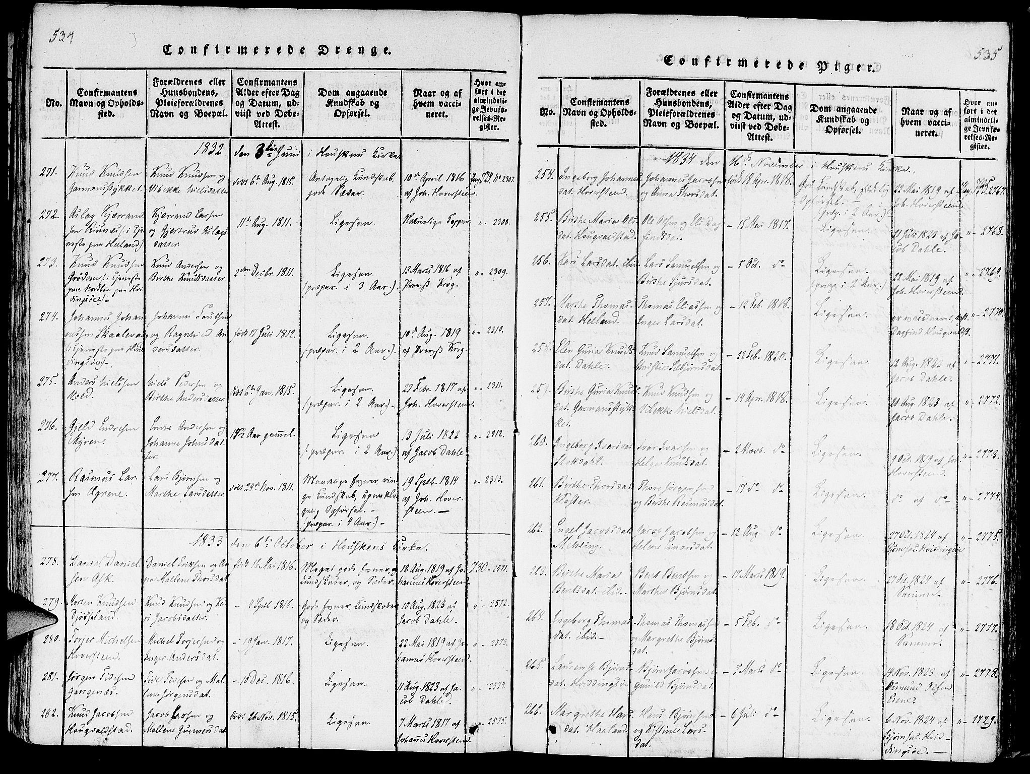 Rennesøy sokneprestkontor, SAST/A -101827/H/Ha/Haa/L0004: Parish register (official) no. A 4, 1816-1837, p. 534-535
