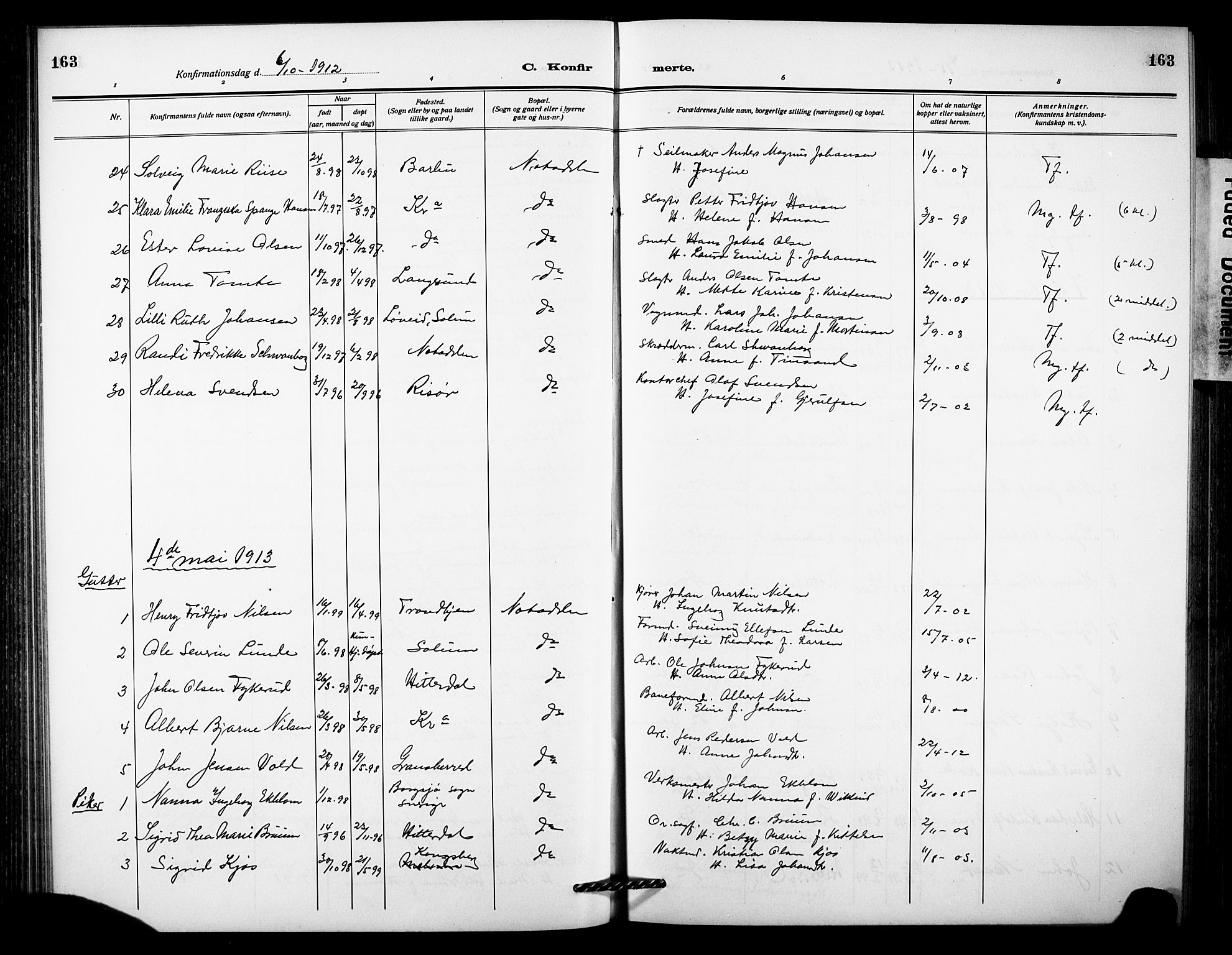 Notodden kirkebøker, SAKO/A-290/G/Ga/L0001: Parish register (copy) no. 1, 1912-1923, p. 163