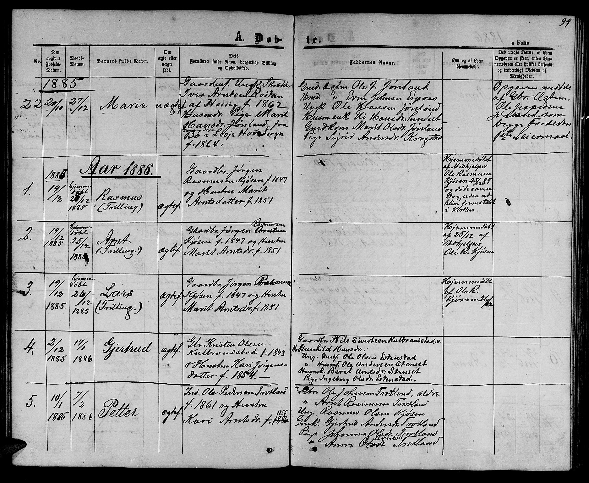 Ministerialprotokoller, klokkerbøker og fødselsregistre - Sør-Trøndelag, SAT/A-1456/694/L1131: Parish register (copy) no. 694C03, 1858-1886, p. 94