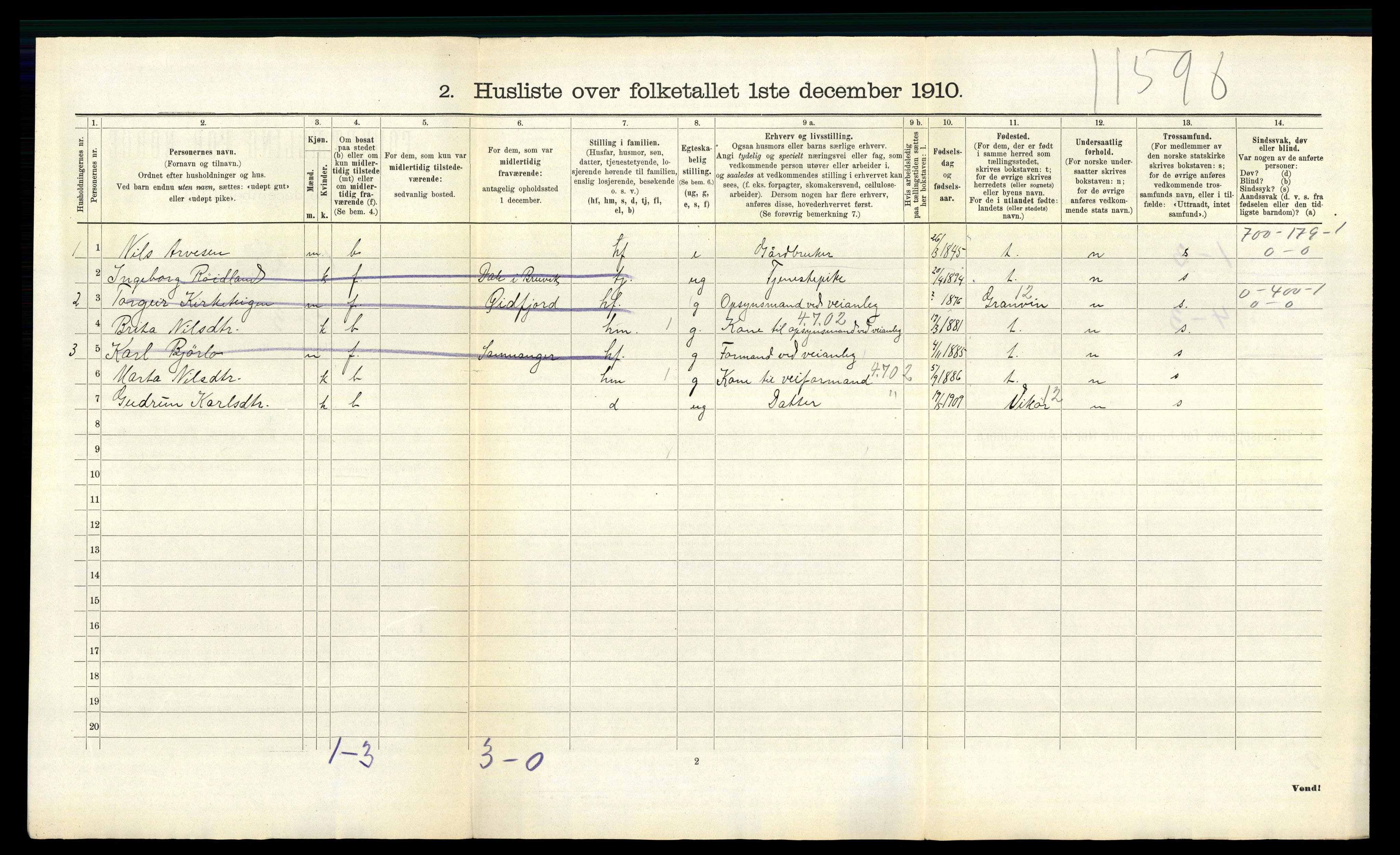 RA, 1910 census for Evanger, 1910, p. 672