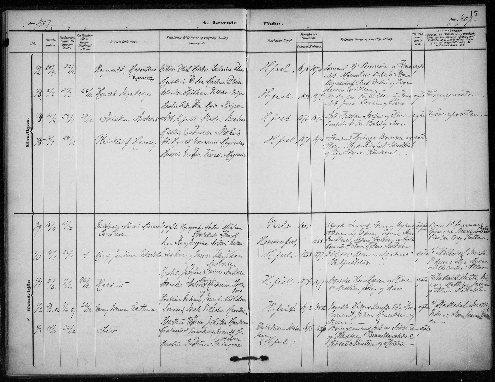 Hammerfest sokneprestkontor, SATØ/S-1347/H/Ha/L0014.kirke: Parish register (official) no. 14, 1906-1916, p. 17