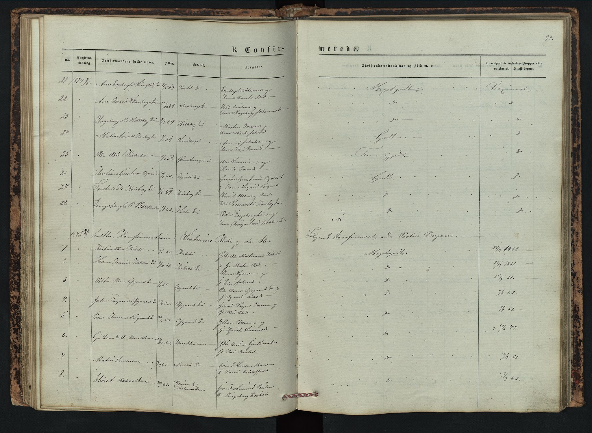 Vestre Gausdal prestekontor, SAH/PREST-094/H/Ha/Hab/L0002: Parish register (copy) no. 2, 1874-1897, p. 90