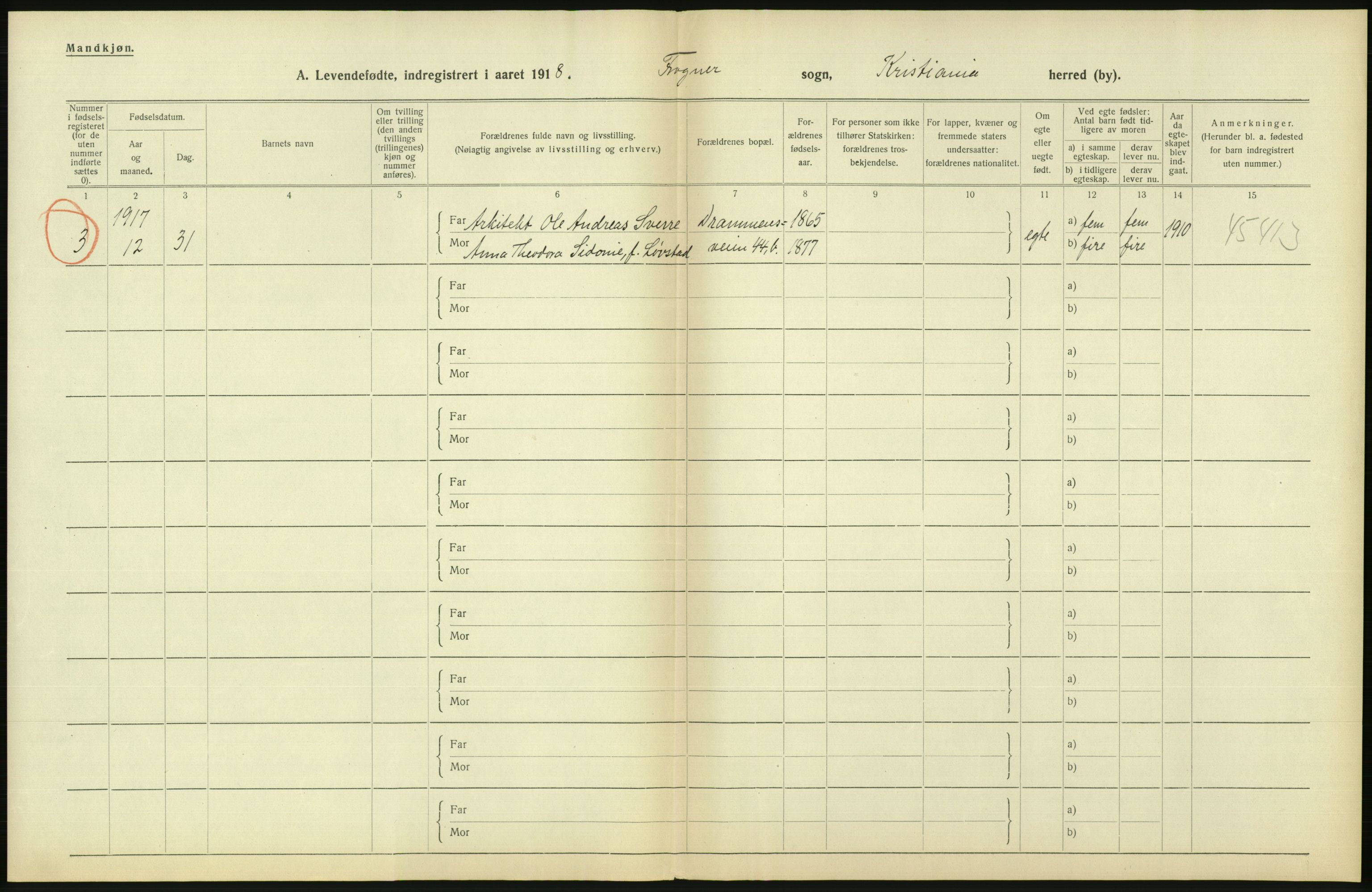 Statistisk sentralbyrå, Sosiodemografiske emner, Befolkning, AV/RA-S-2228/D/Df/Dfb/Dfbh/L0008: Kristiania: Levendefødte menn og kvinner., 1918, p. 678