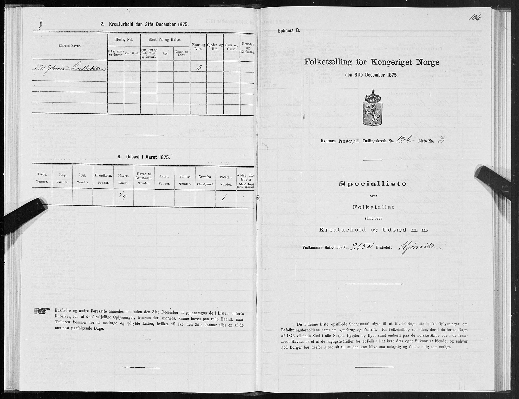 SAT, 1875 census for 1553P Kvernes, 1875, p. 7106