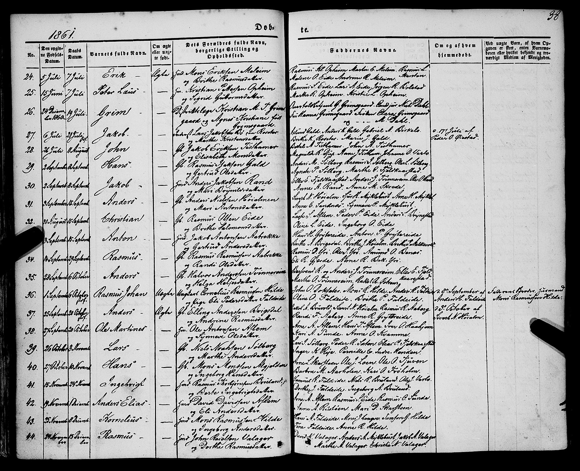 Innvik sokneprestembete, AV/SAB-A-80501: Parish register (official) no. A 5, 1847-1865, p. 38