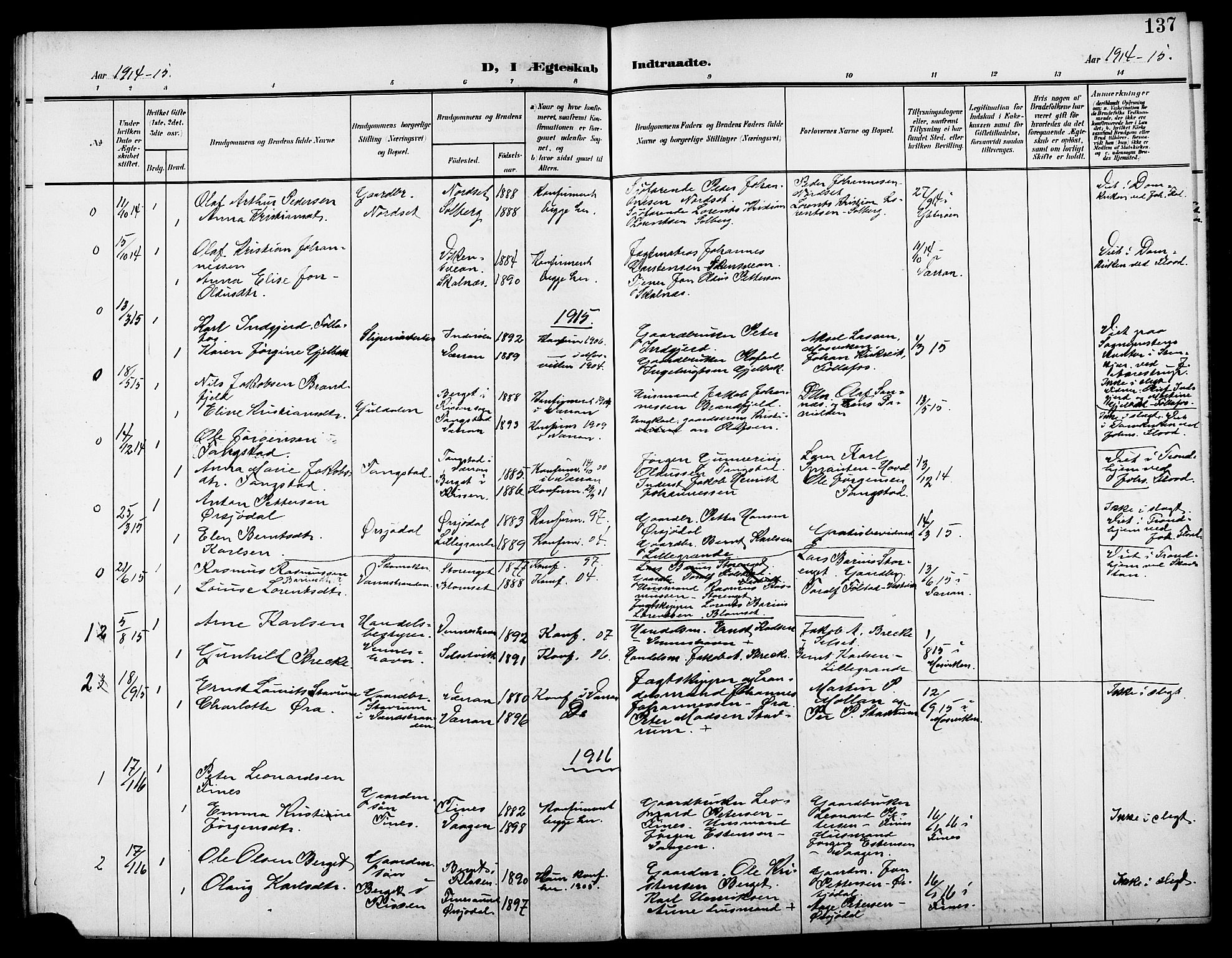 Ministerialprotokoller, klokkerbøker og fødselsregistre - Nord-Trøndelag, SAT/A-1458/744/L0424: Parish register (copy) no. 744C03, 1906-1923, p. 137