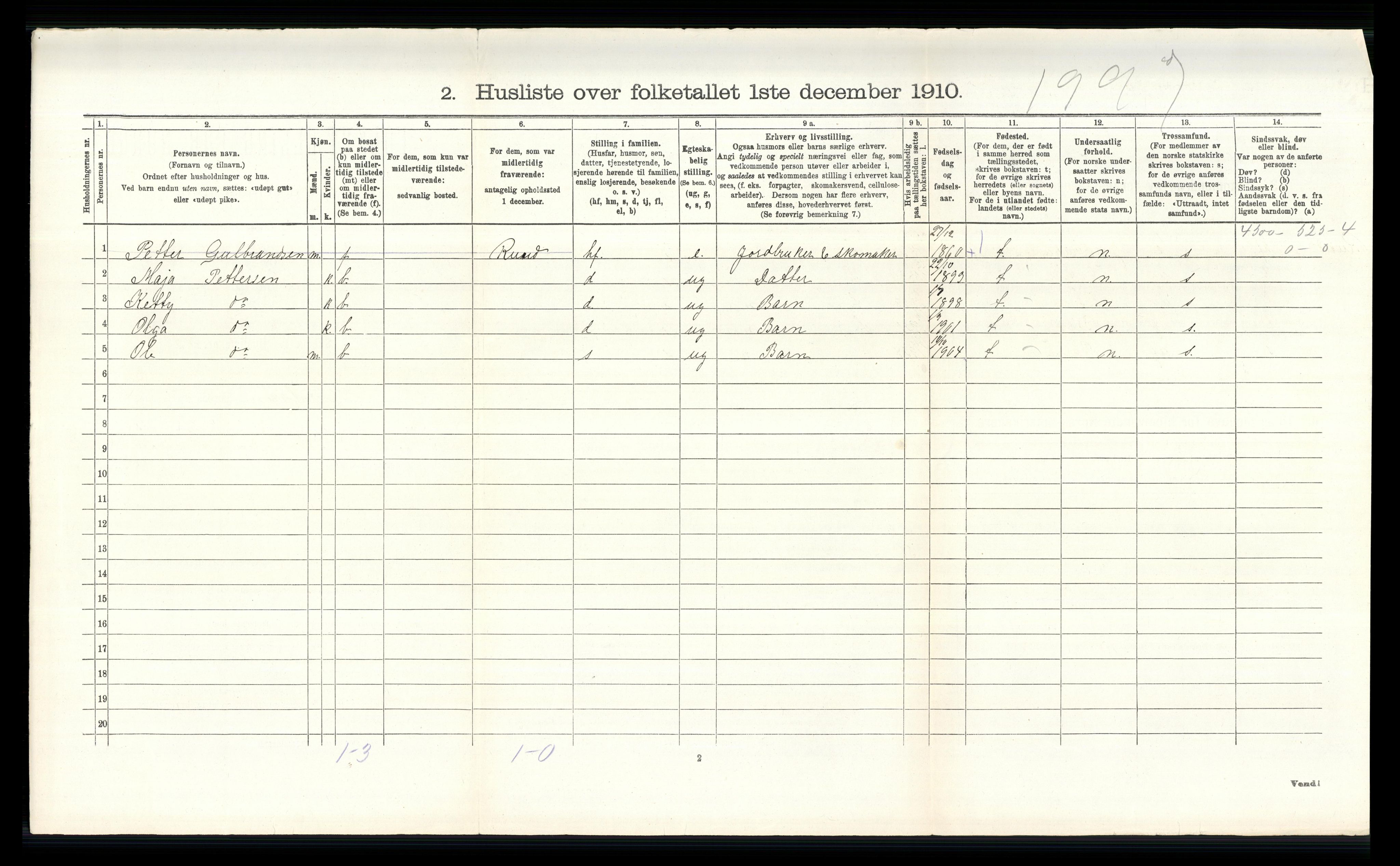 RA, 1910 census for Hurdal, 1910, p. 135