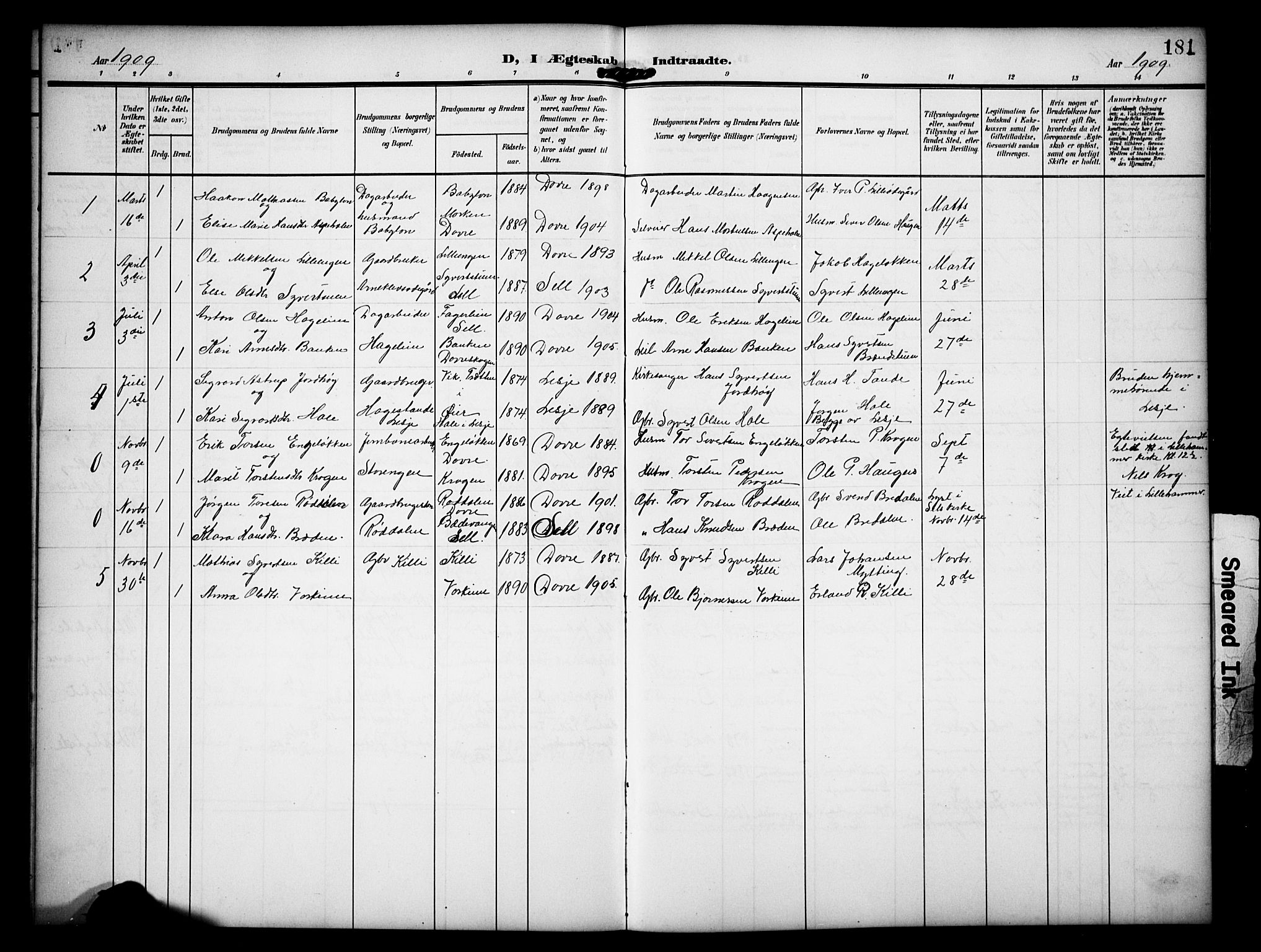 Dovre prestekontor, AV/SAH-PREST-066/H/Ha/Hab/L0003: Parish register (copy) no. 3, 1907-1929, p. 181