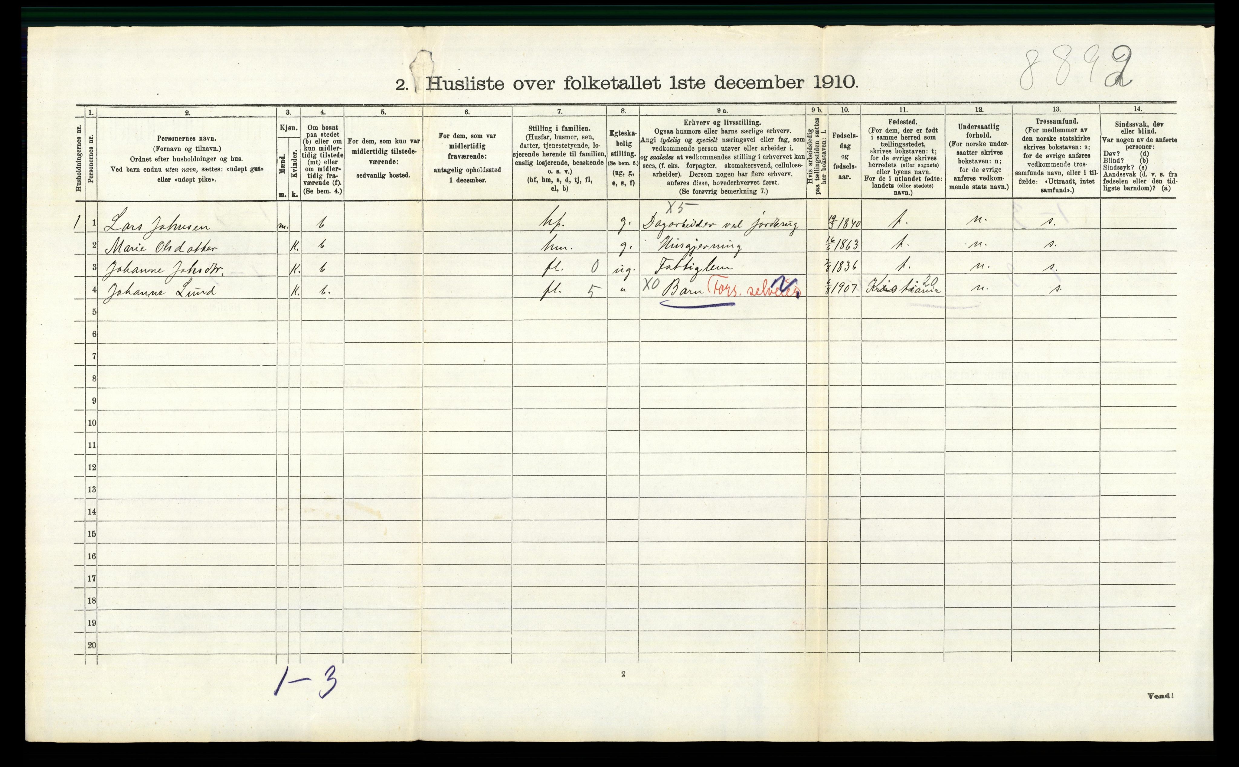 RA, 1910 census for Nannestad, 1910, p. 502