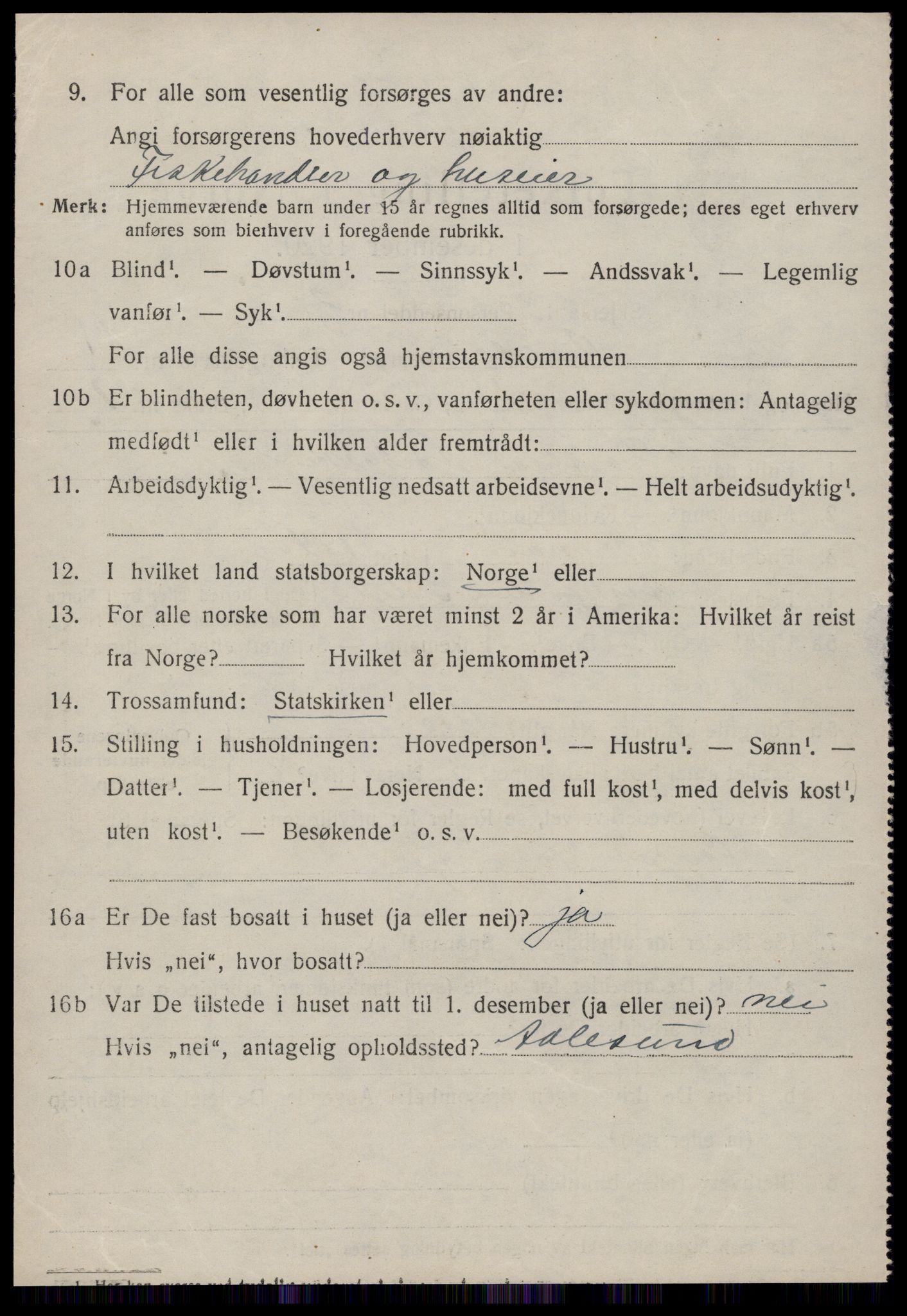 SAT, 1920 census for Volda, 1920, p. 10109