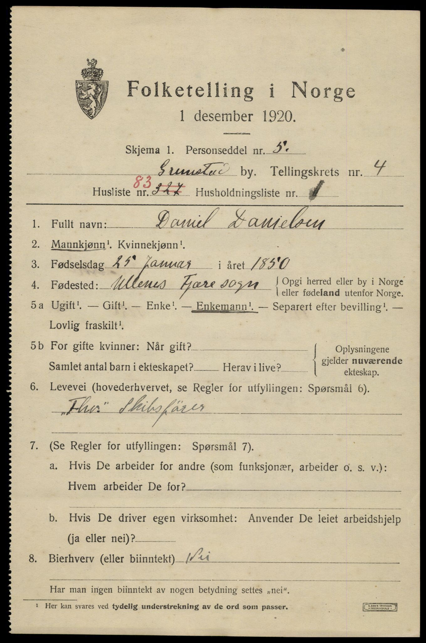 SAK, 1920 census for Grimstad, 1920, p. 6353