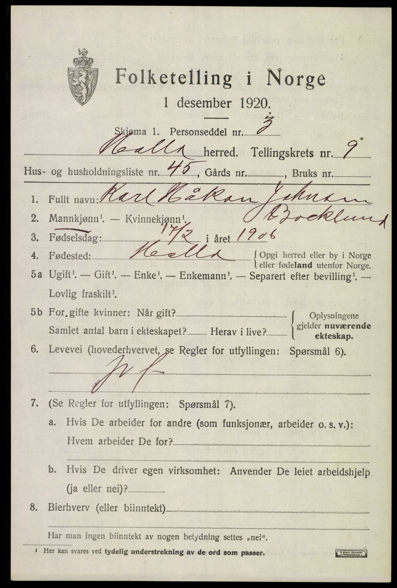 SAKO, 1920 census for Holla, 1920, p. 6011