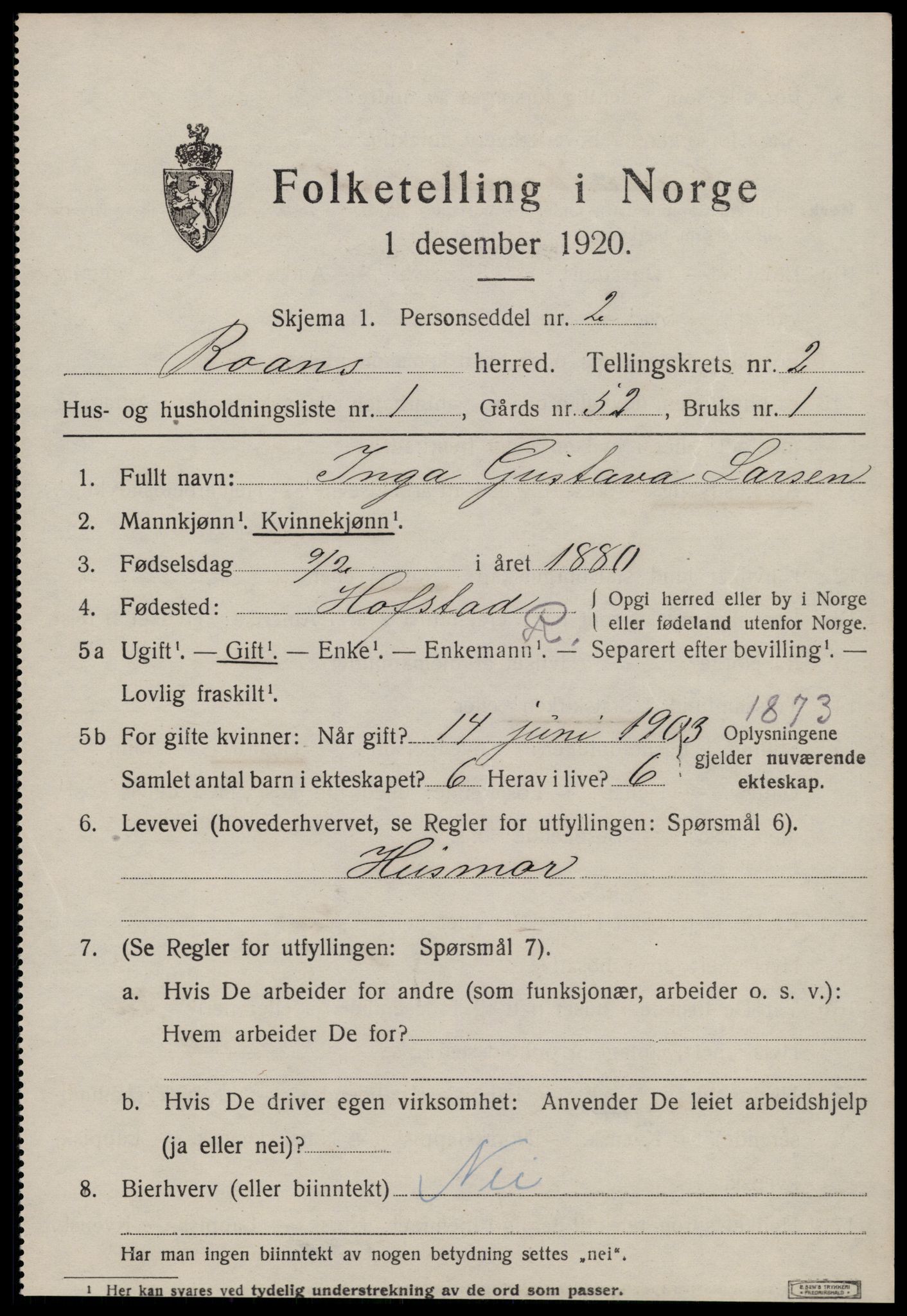 SAT, 1920 census for Roan, 1920, p. 1749