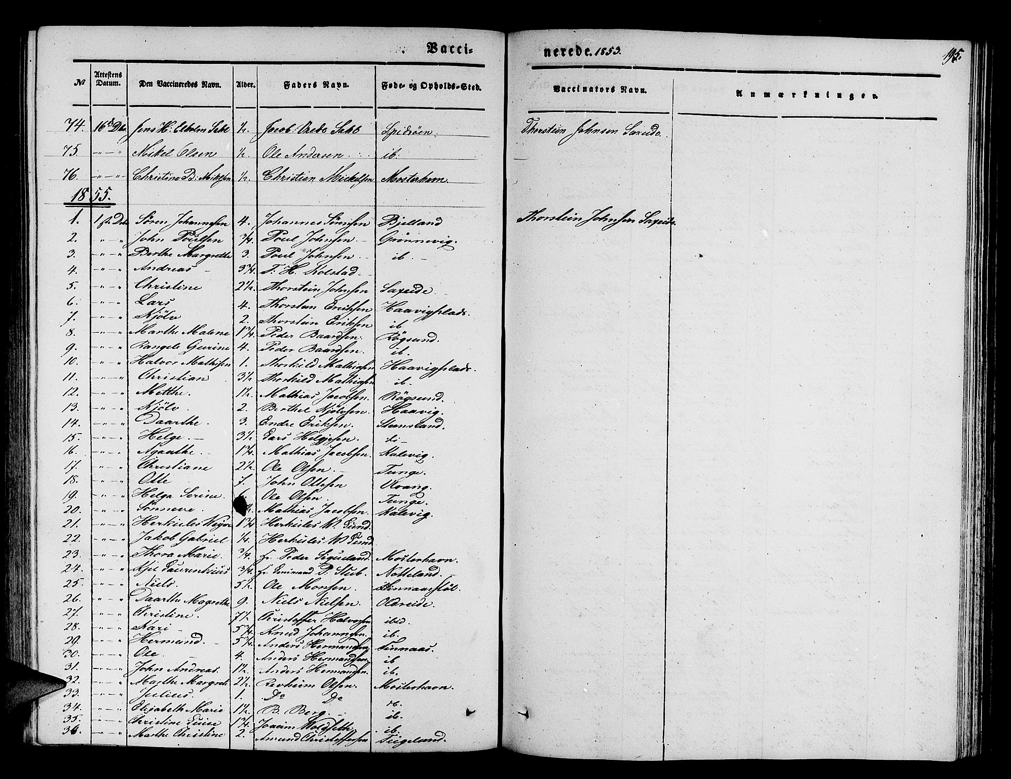 Finnås sokneprestembete, SAB/A-99925/H/Ha/Hab/Haba/L0001: Parish register (copy) no. A 1, 1851-1873, p. 195