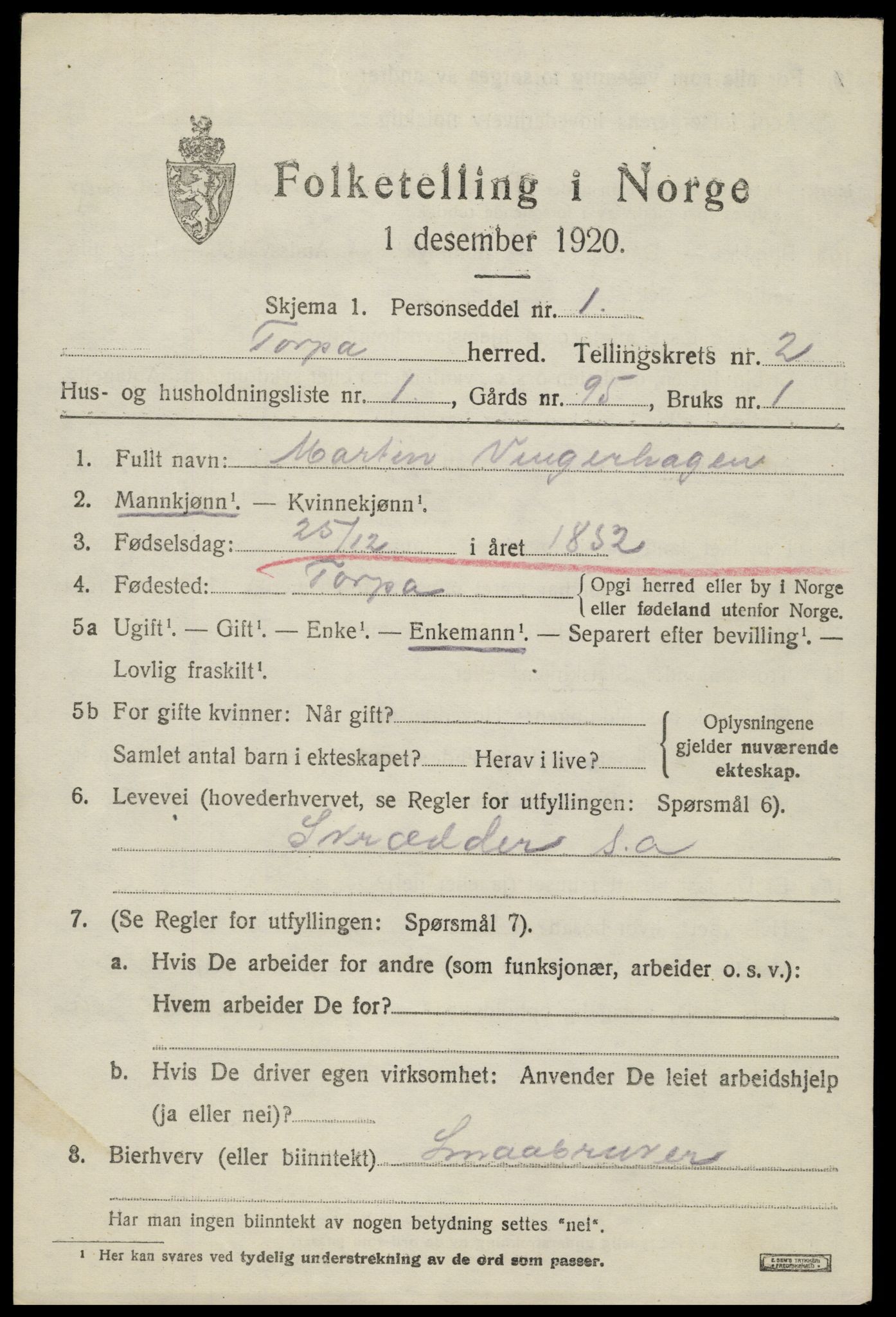 SAH, 1920 census for Torpa, 1920, p. 2251